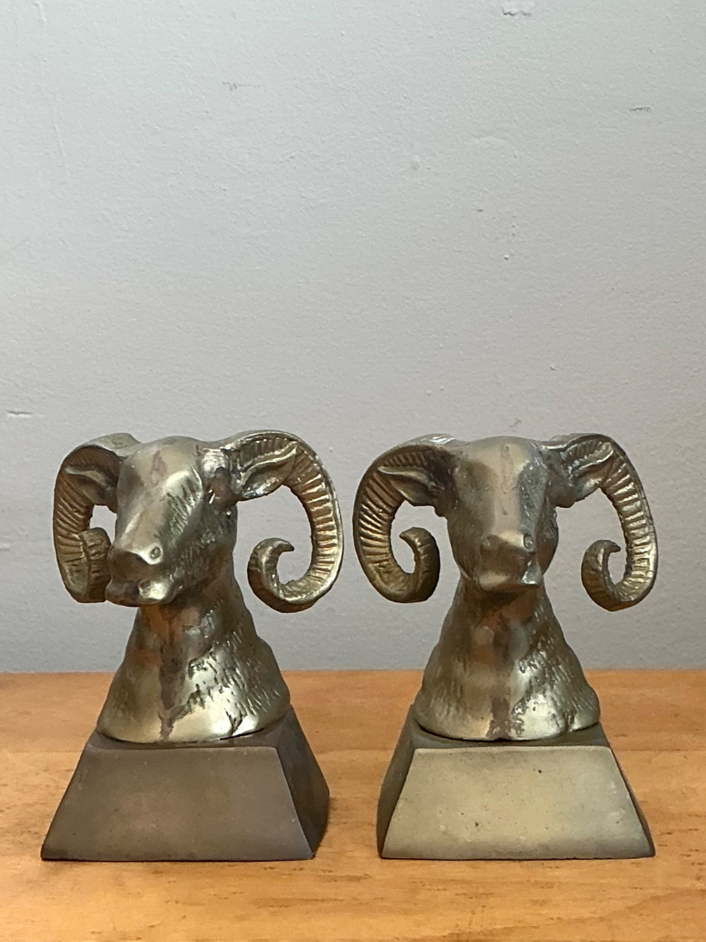 Vintage Brass Ram Bust Bookends - A Pair - Back view
