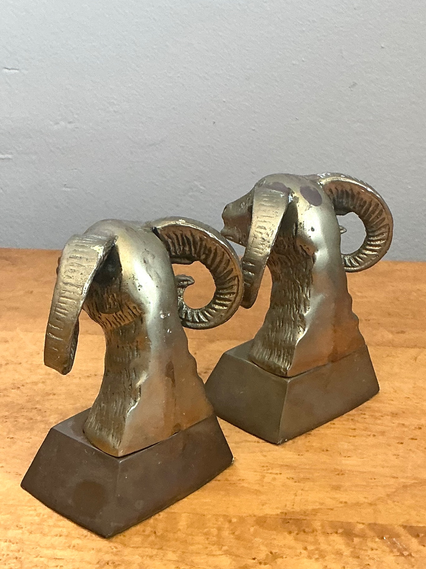 Vintage Brass Ram Bust Bookends - A Pair - Top view