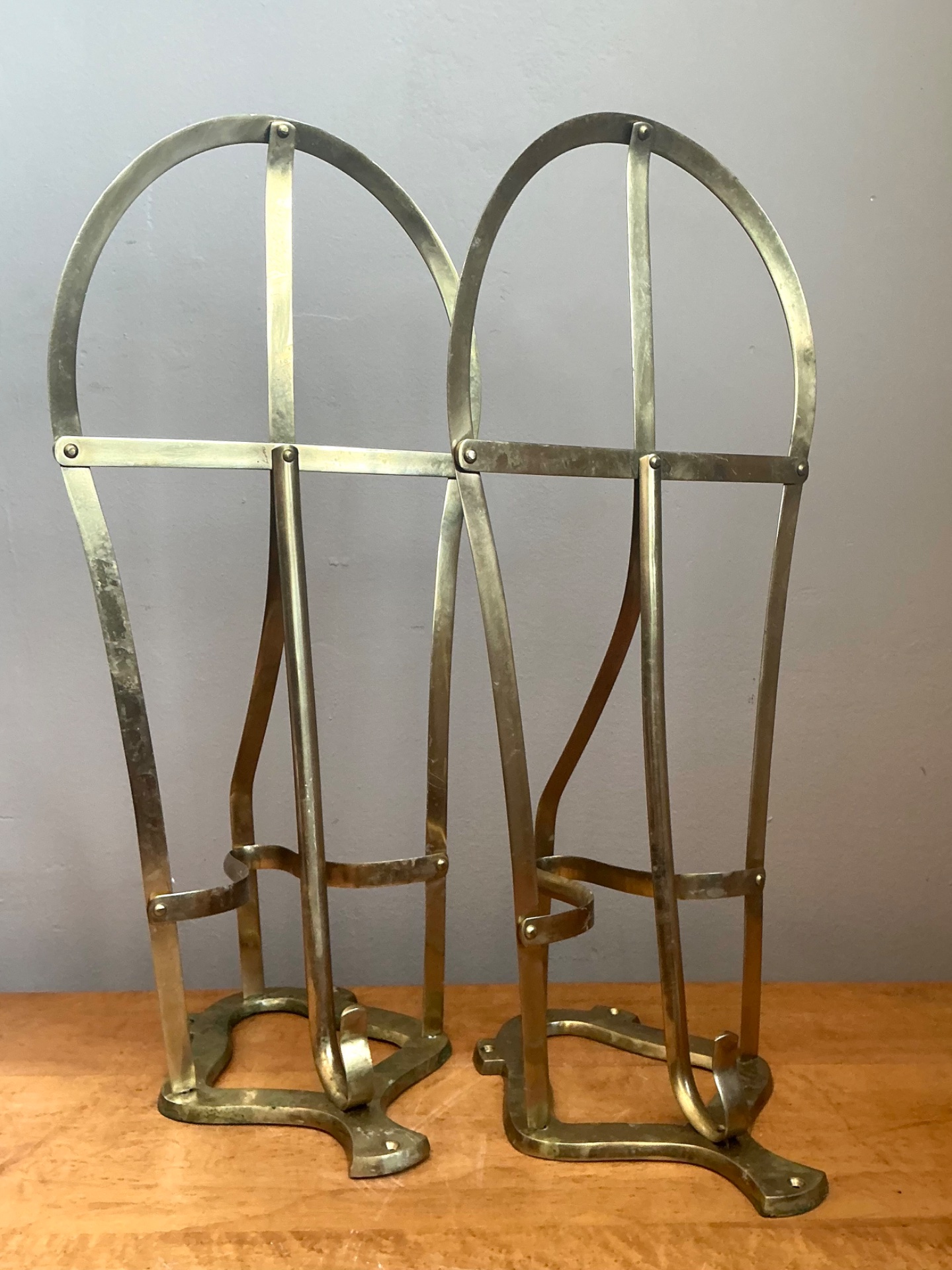Vintage Brass Horse Saddle Rack - A Pair - Top view