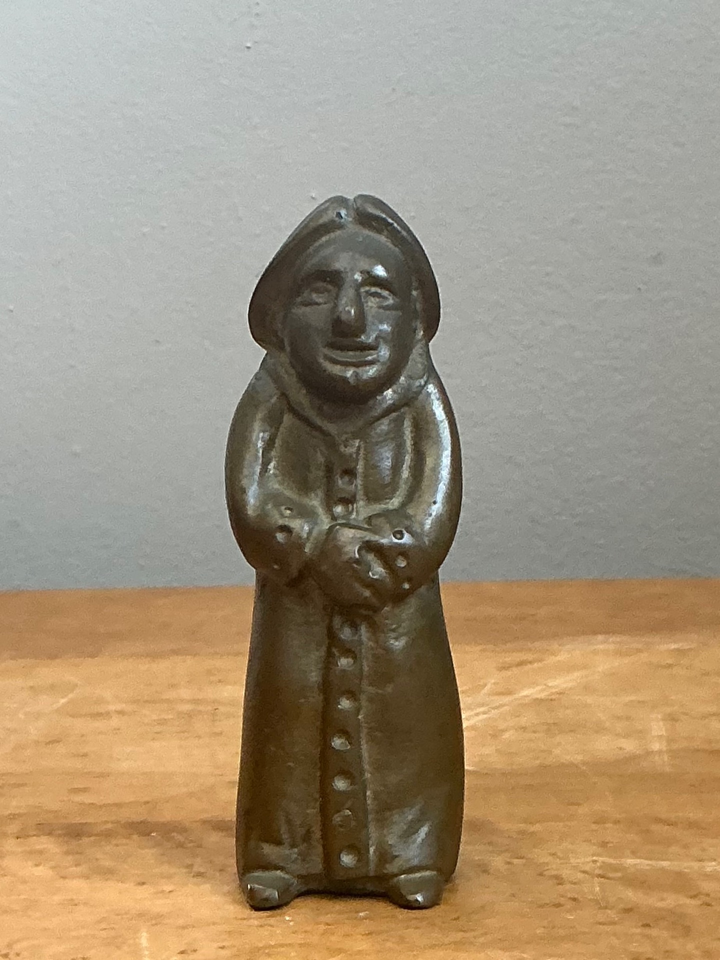 Antique Bronze Monk Sculpture - Side view