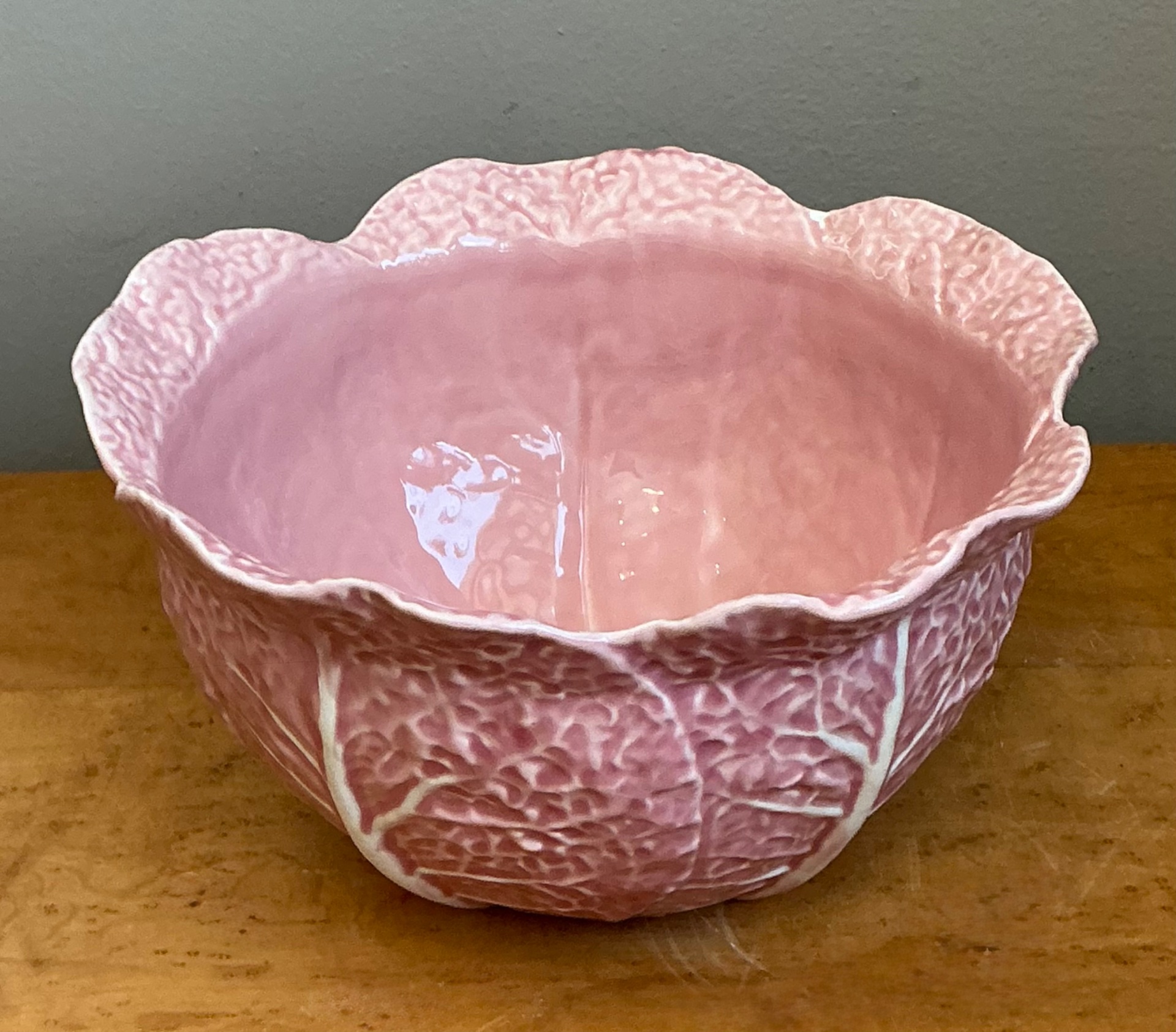 Vintage Bordallo Pinheiro Pink Cabbage Bowl - Side view