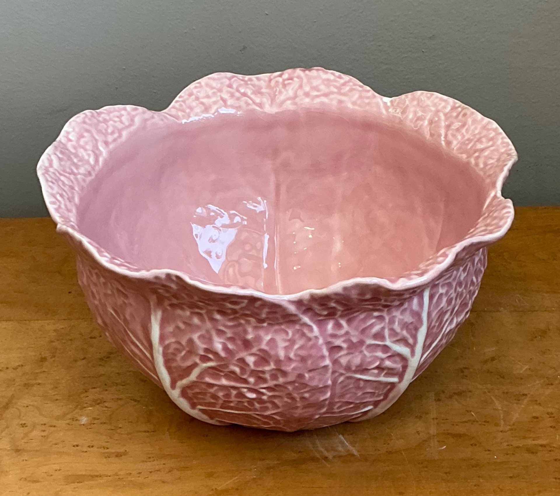 Vintage Bordallo Pinheiro Pink Cabbage Bowl - Top view