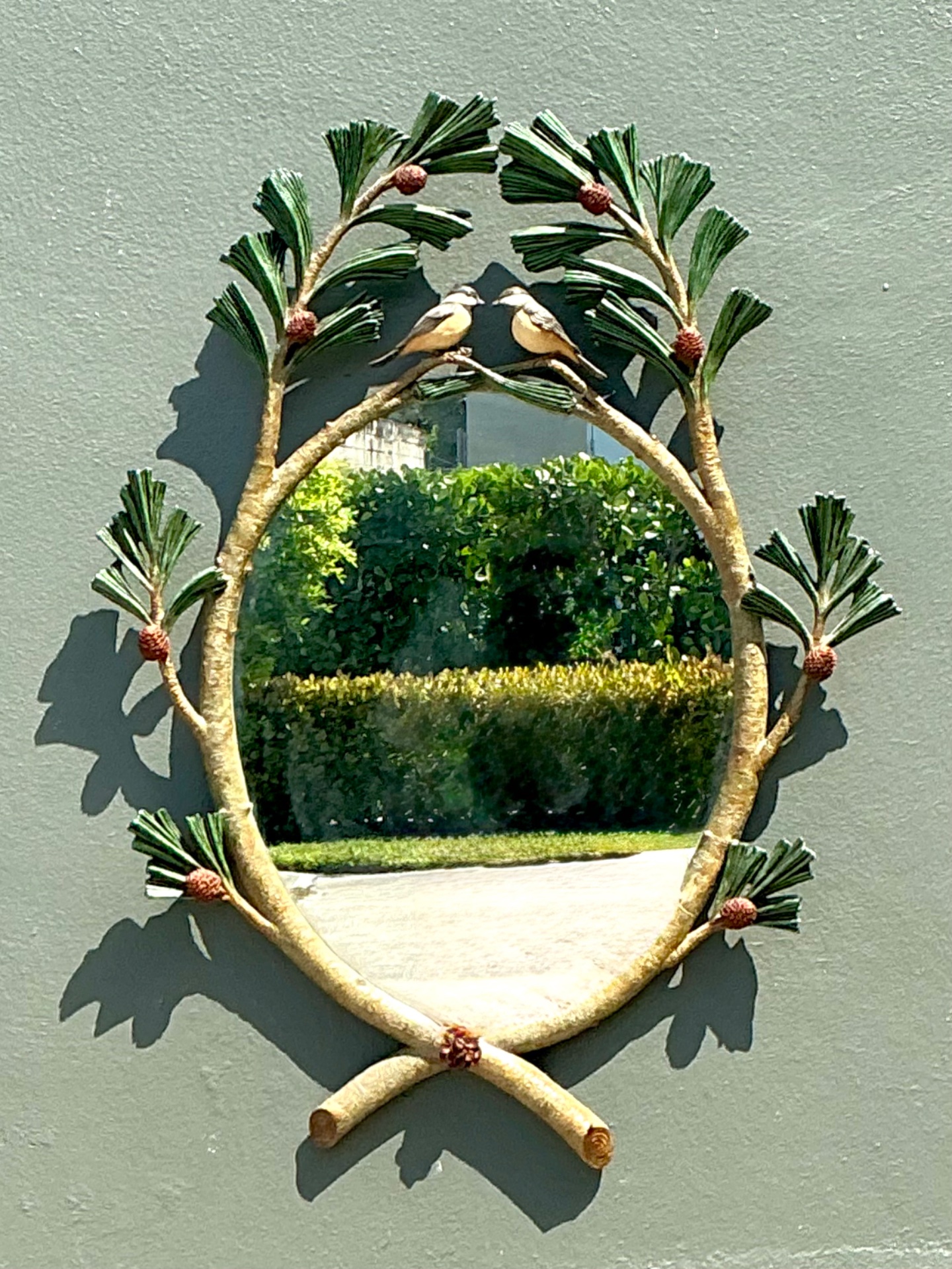 Vintage Carvers Guild “Chickadees In Pine Bough” Mirror - Side view
