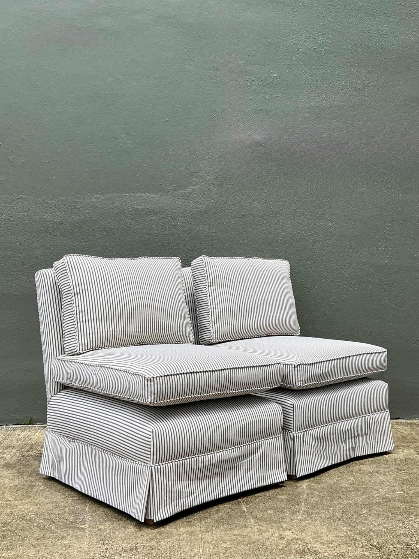 Vintage Ticking Stripe Slipper Chairs - Set Of 2 - Top view