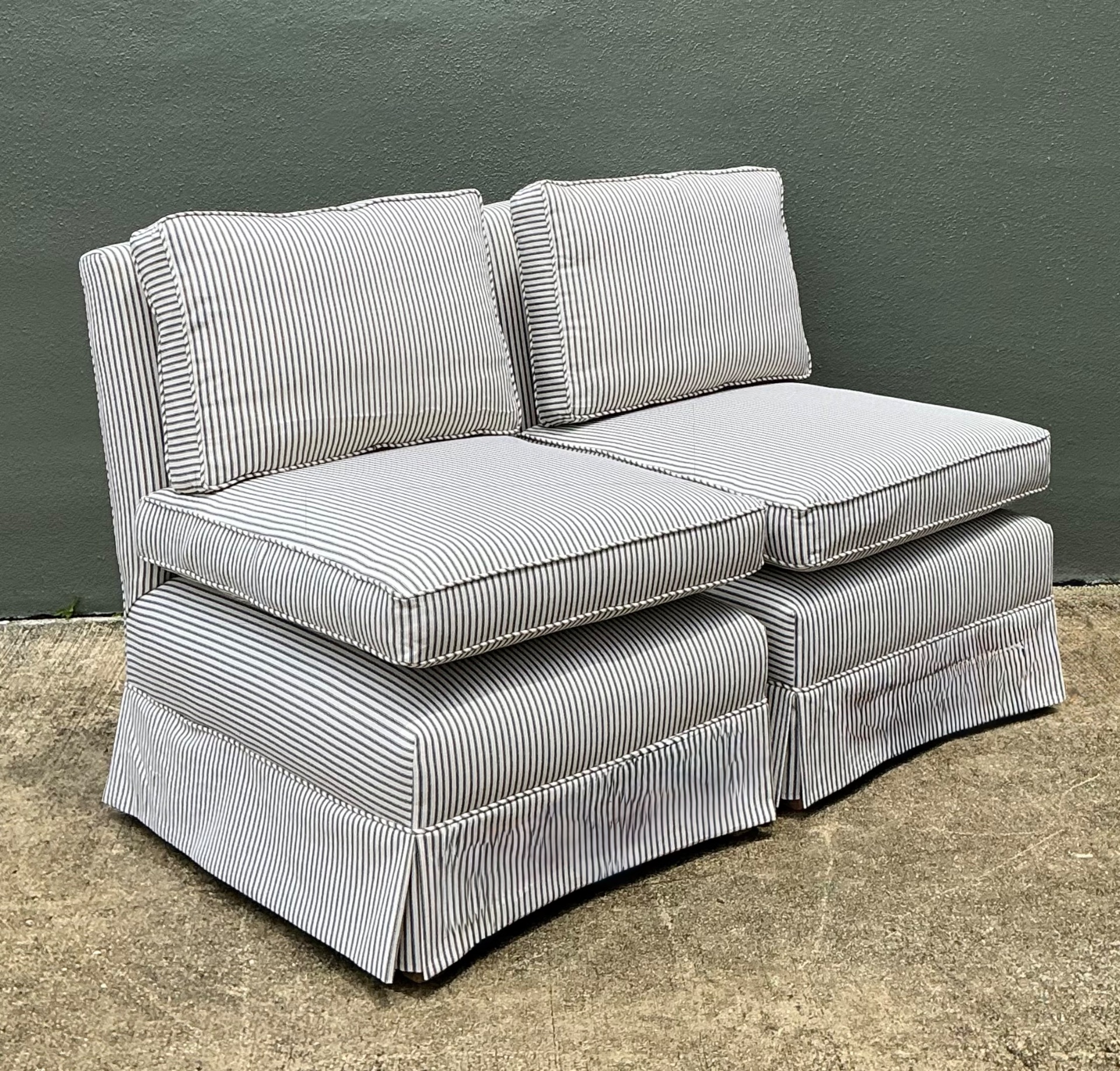 Vintage Ticking Stripe Slipper Chairs - Set Of 2 - Detail view