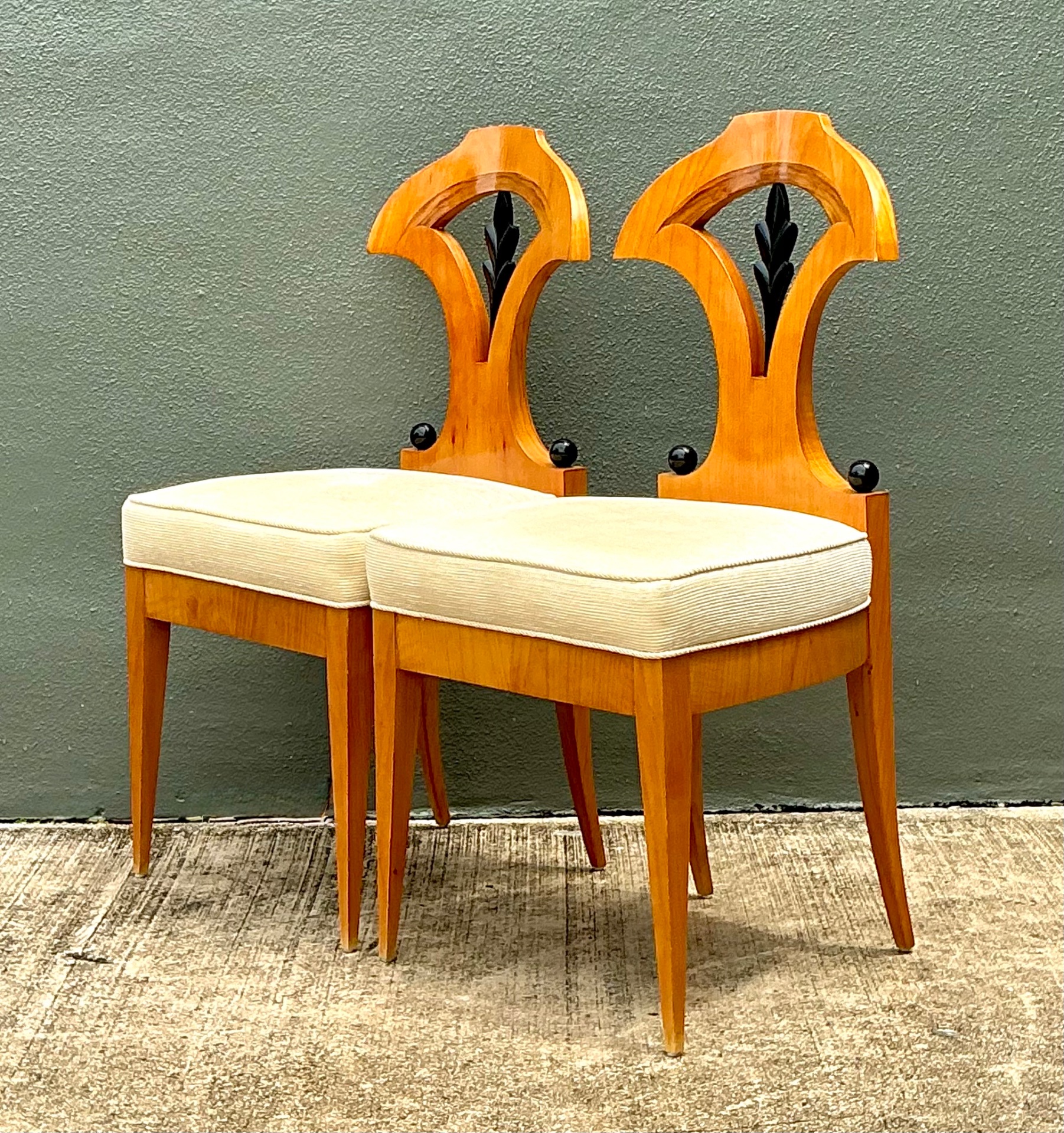 Vintage Carved Wood Biedermeier Chairs - Set of 2 - Top view