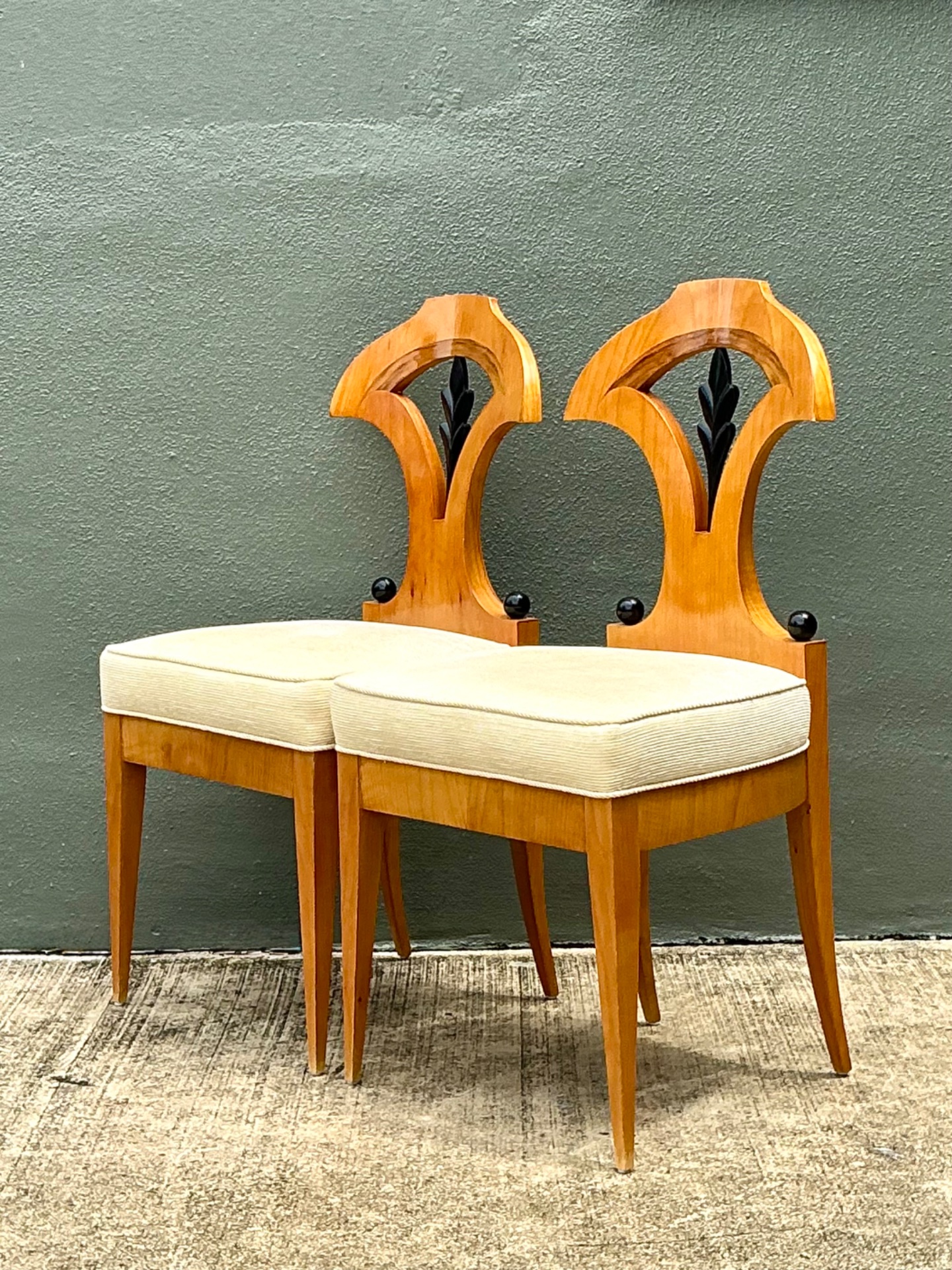 Vintage Carved Wood Biedermeier Chairs - Set of 2 - Detail view