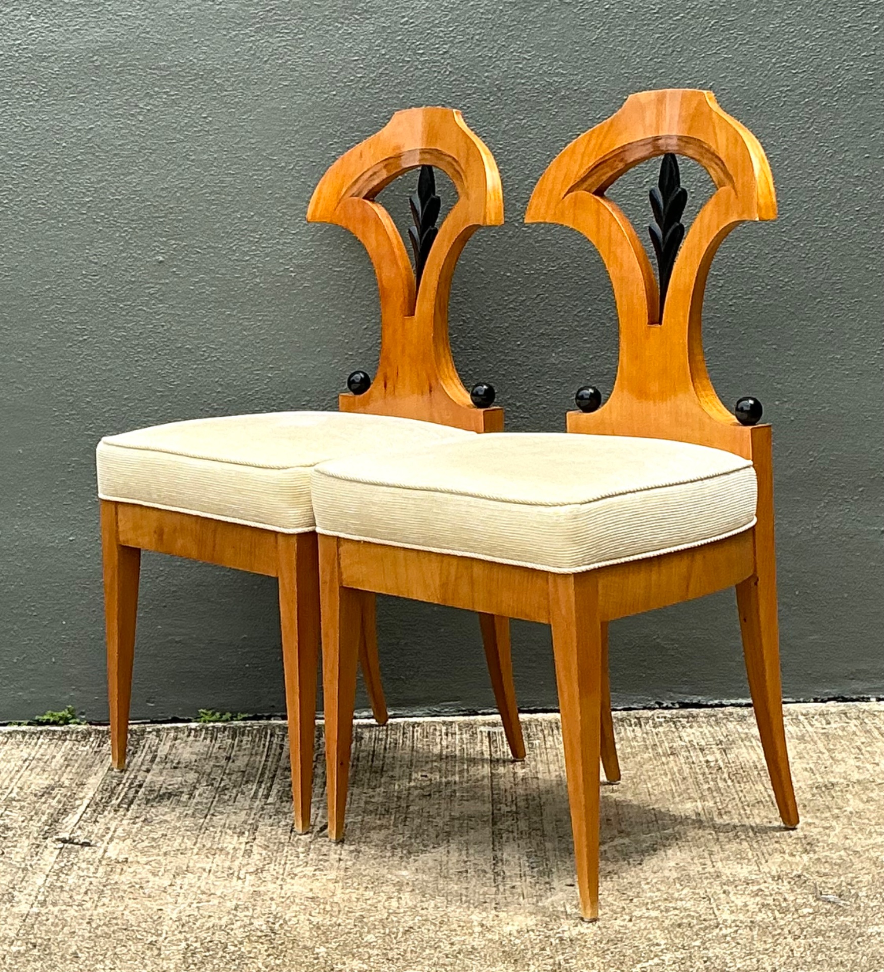 Vintage Carved Wood Biedermeier Chairs - Set of 2 - Side view