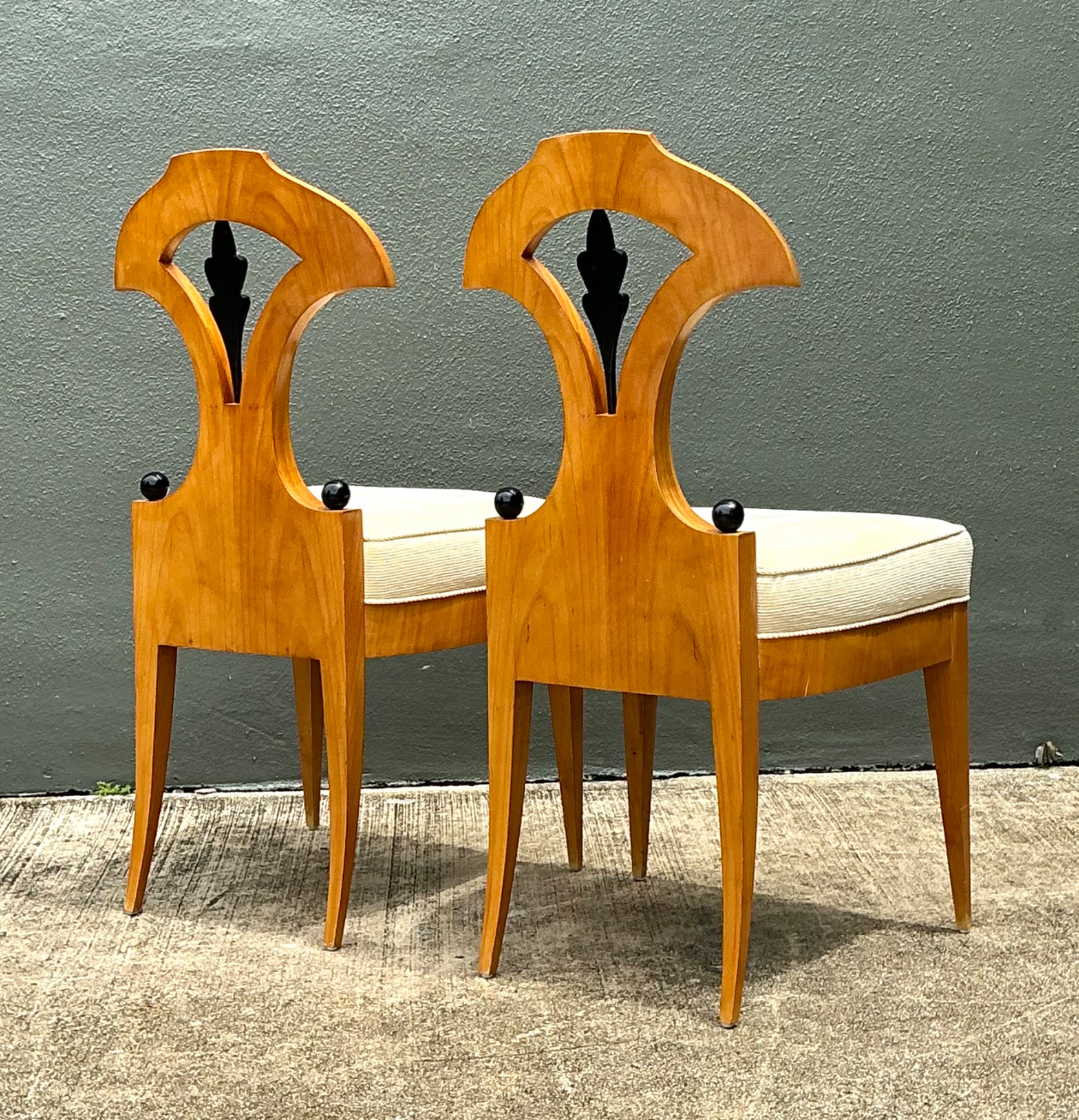 Vintage Carved Wood Biedermeier Chairs - Set of 2 - Back view