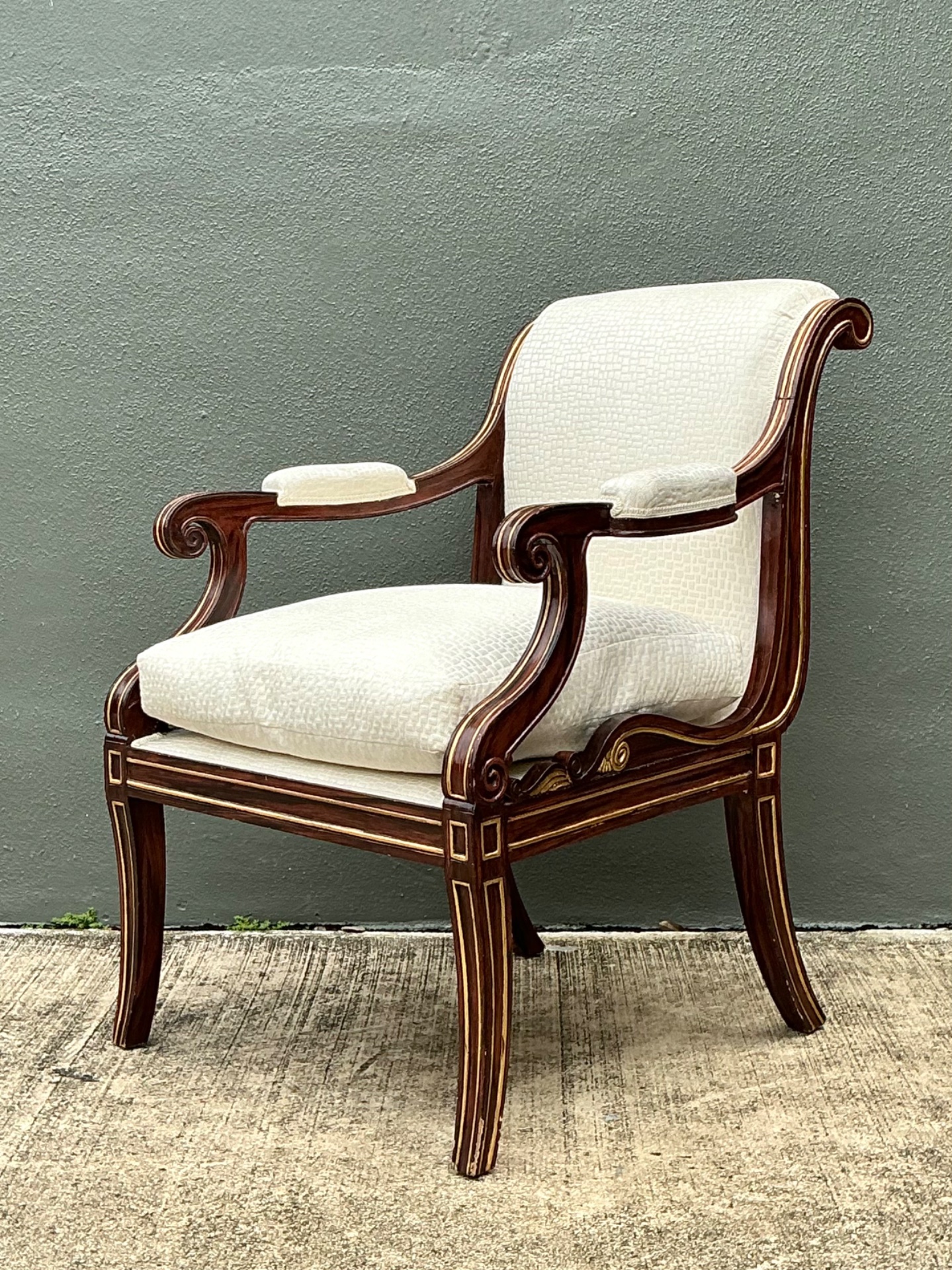 Vintage Gilt Trim Neoclassical Armchair - Side view