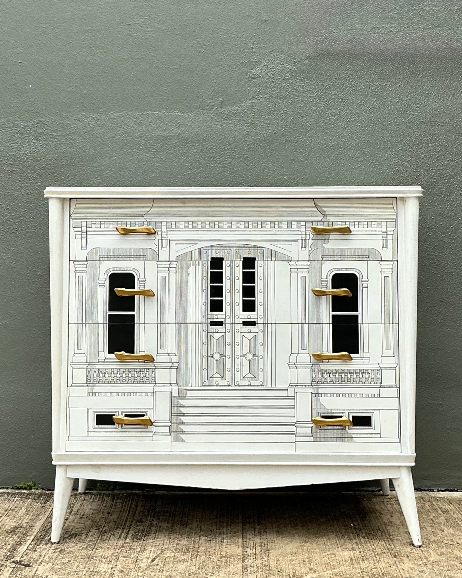 Vintage Grand Tour Hand Painted Chest Of Drawers After Fornasetti - Side view