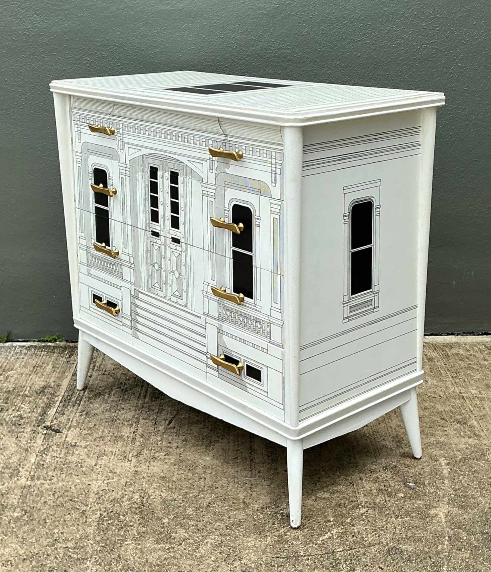 Vintage Grand Tour Hand Painted Chest Of Drawers After Fornasetti - Back view