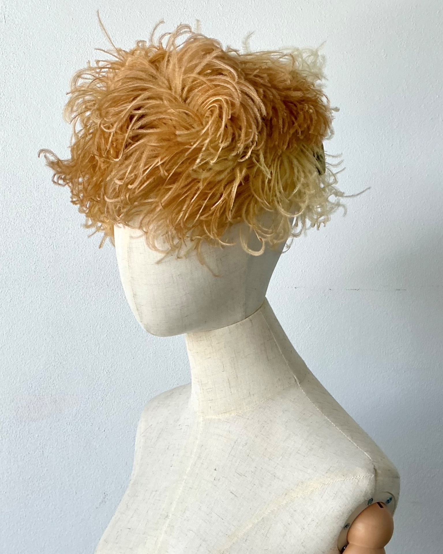Vintage Feather Hat with Decorative Velvet Bow - Side view