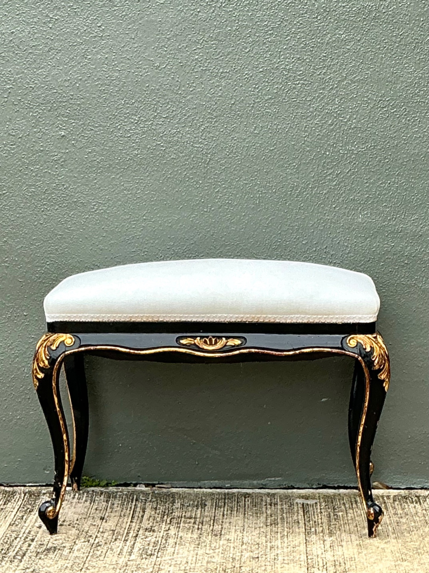 Vintage Black and Gold Gilt Stool - Back view