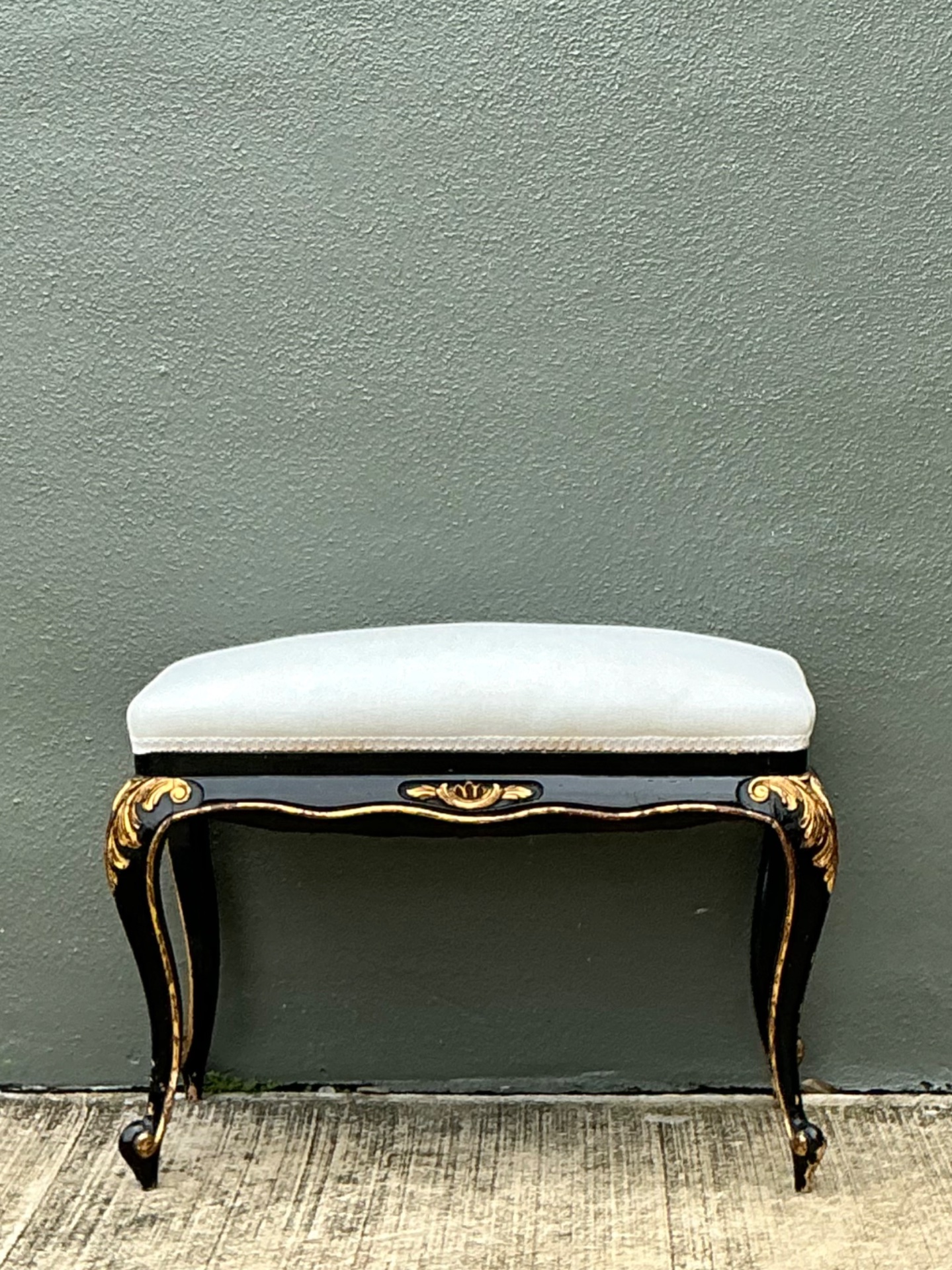 Vintage Black and Gold Gilt Stool - Side view