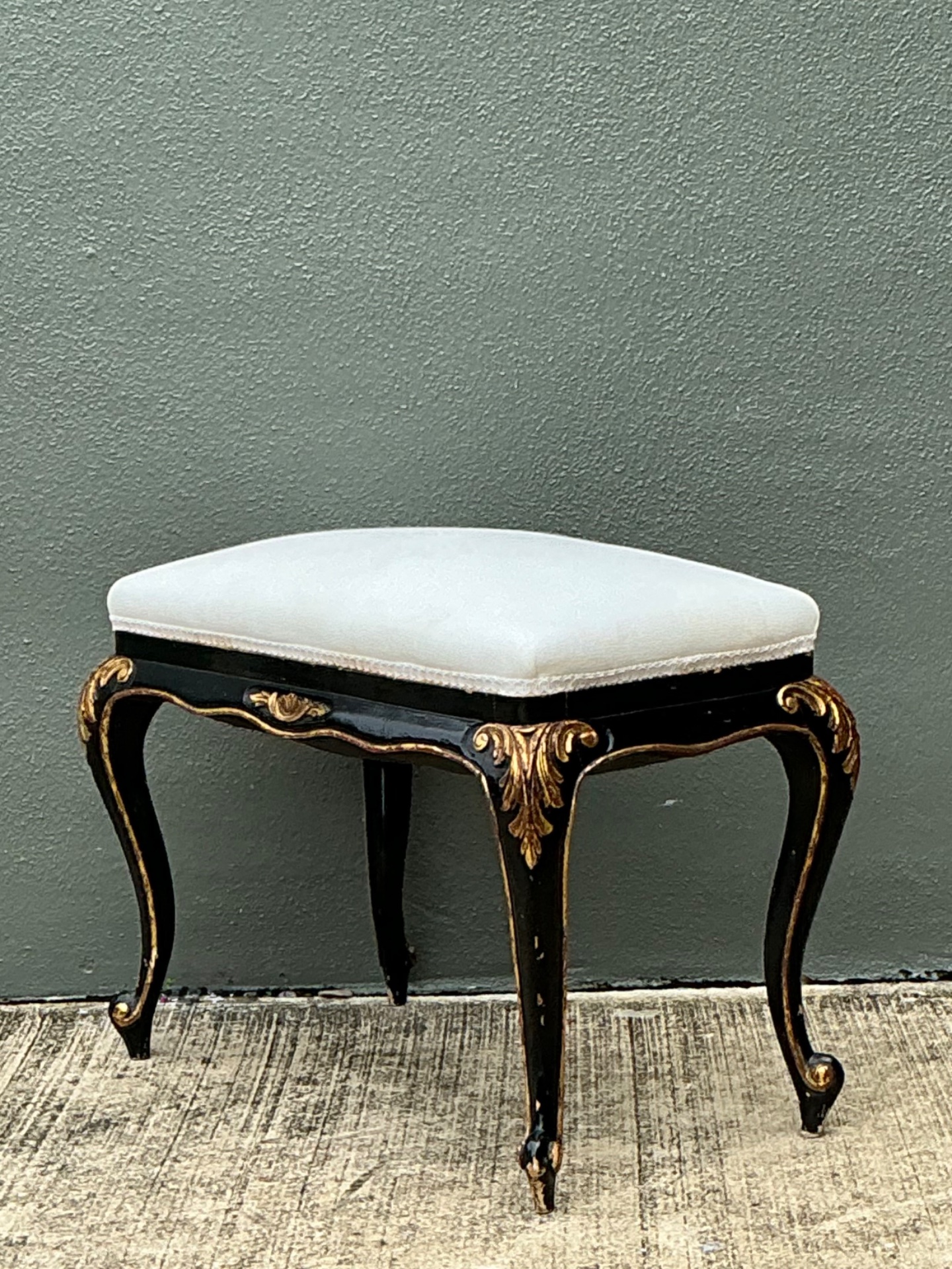 Vintage Black and Gold Gilt Stool - Top view