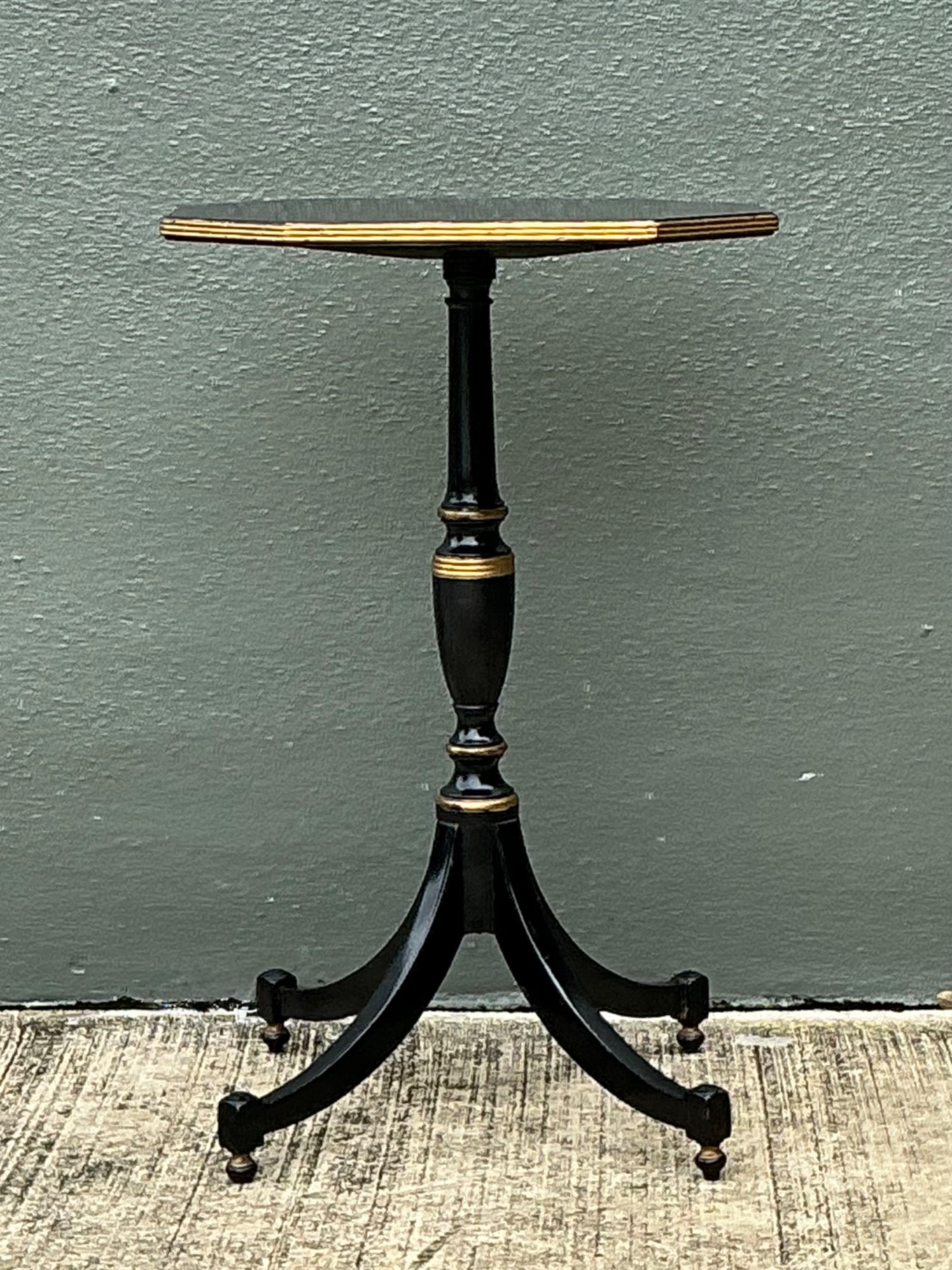 Vintage Ebonized Tripod Side Table - Side view
