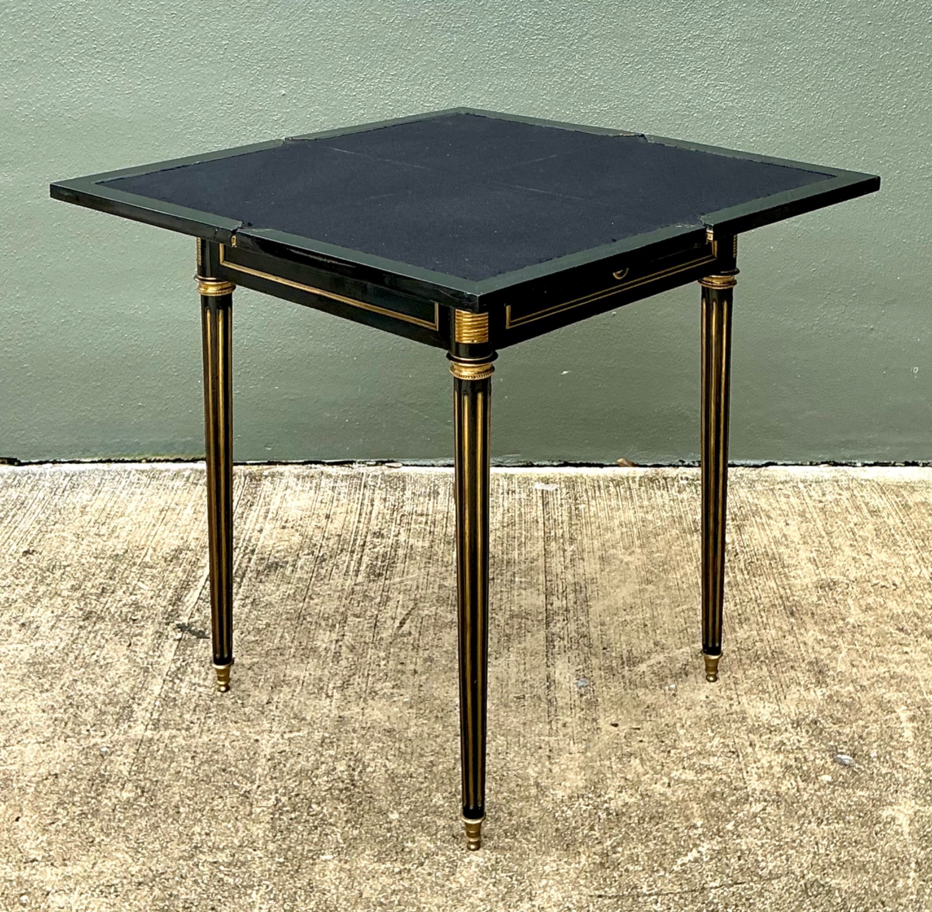 Vintage  Neoclassical Gilt Tipped Extendable Card Table - Back view