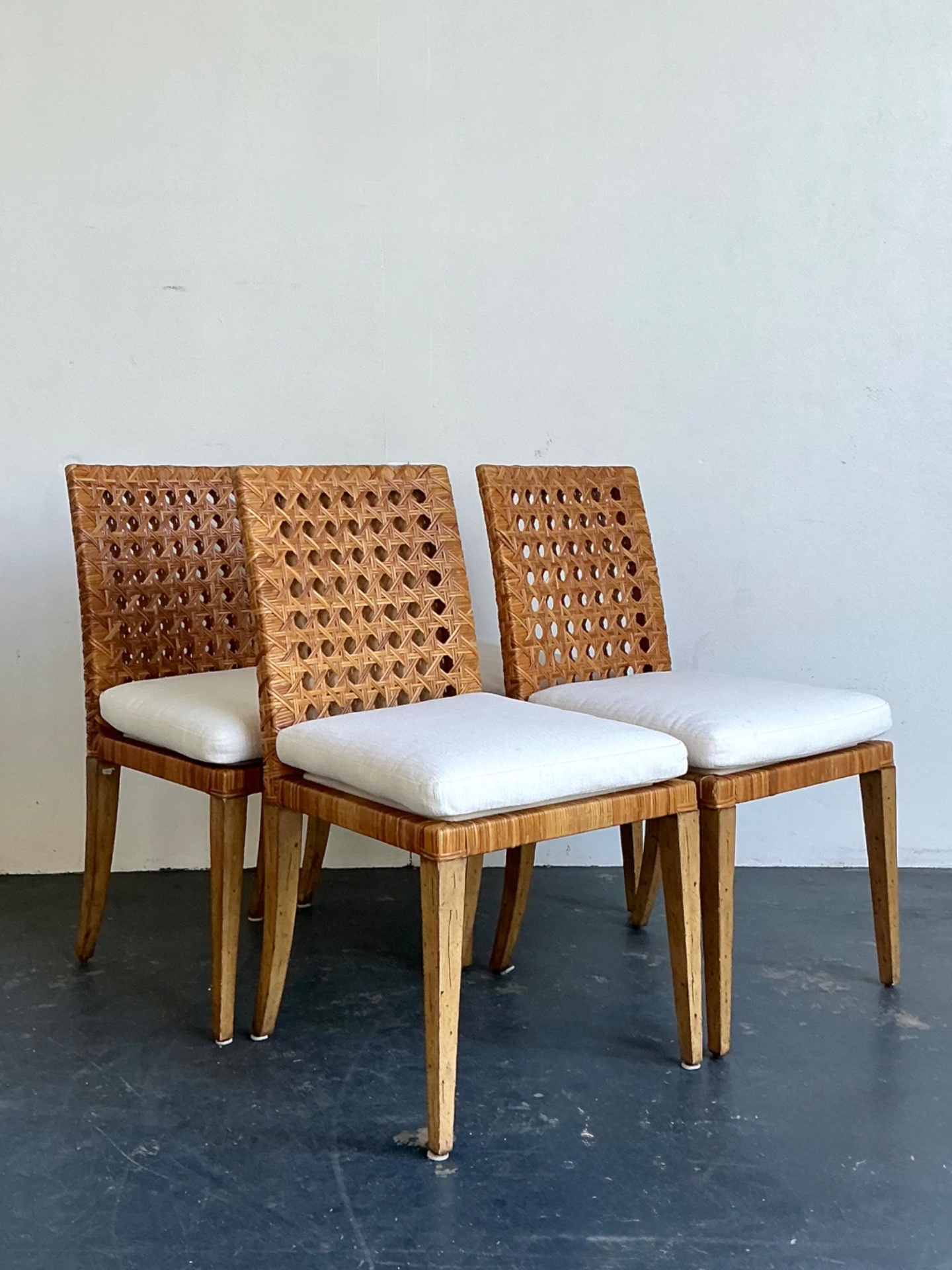 Vintage Woven Cane Dining Chairs - Set Of 4 - Side view