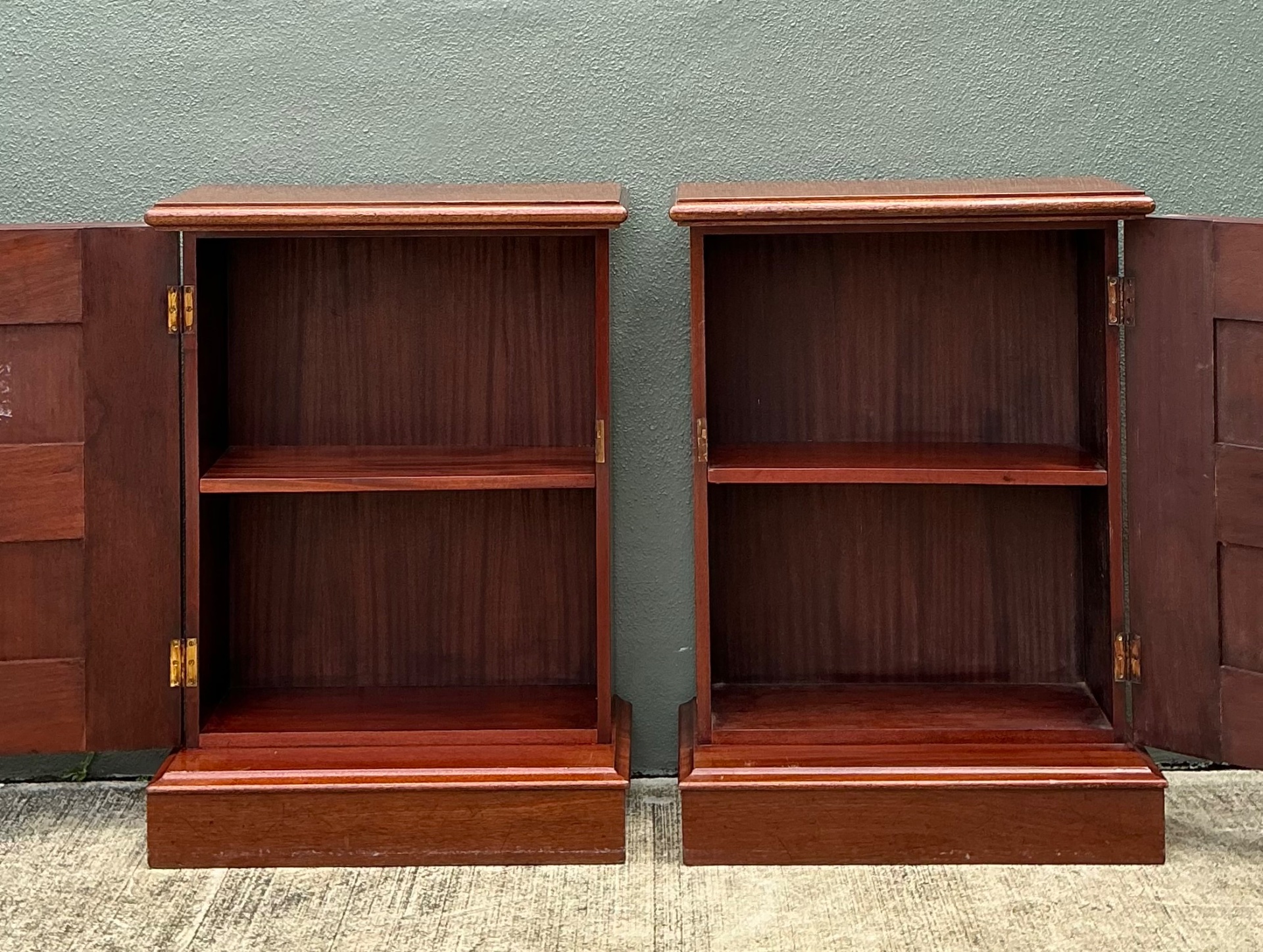 Vintage Mahogany Scroll Front Cabinets - A Pair - Back view