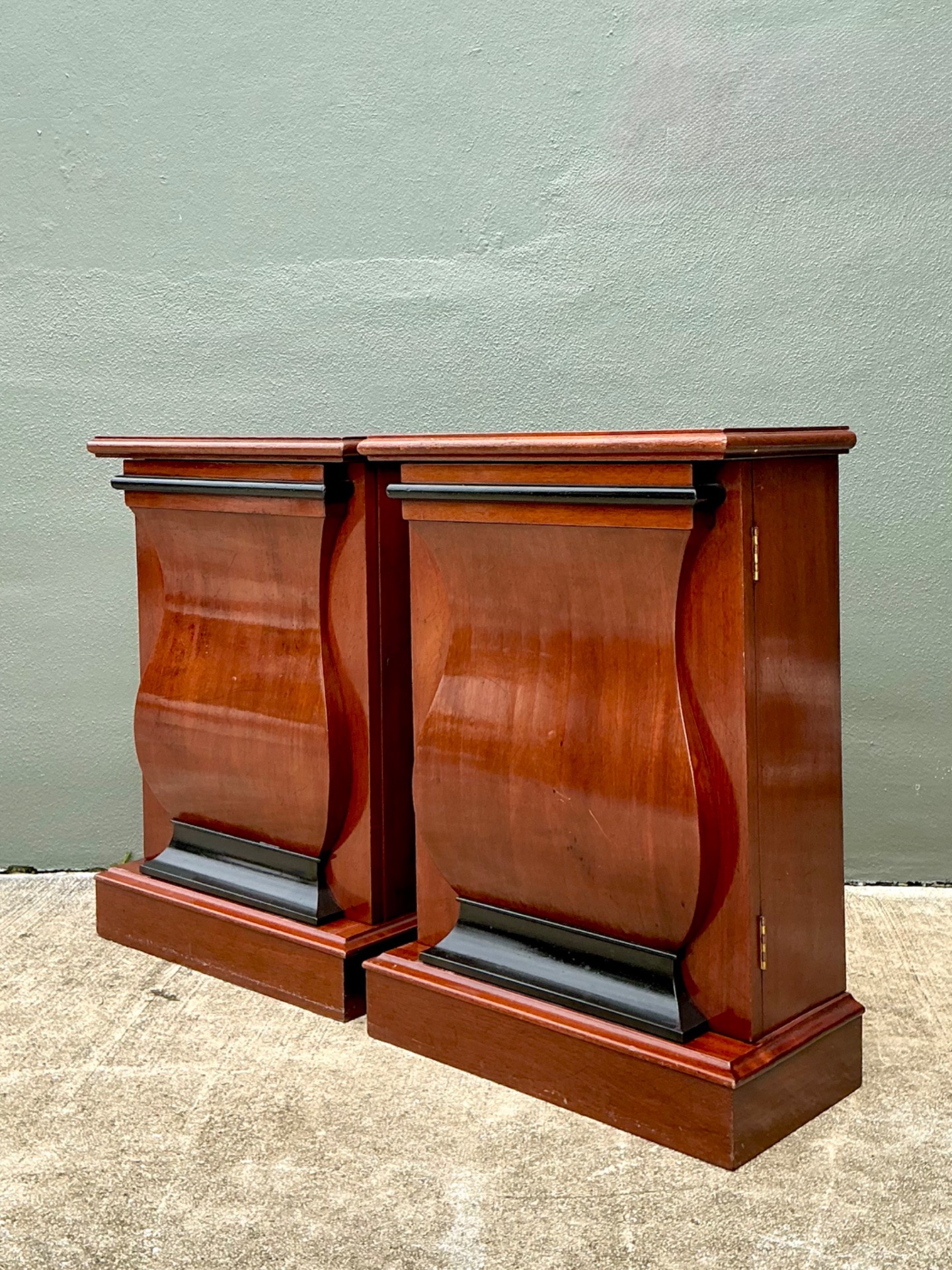 Vintage Mahogany Scroll Front Cabinets - A Pair - Top view