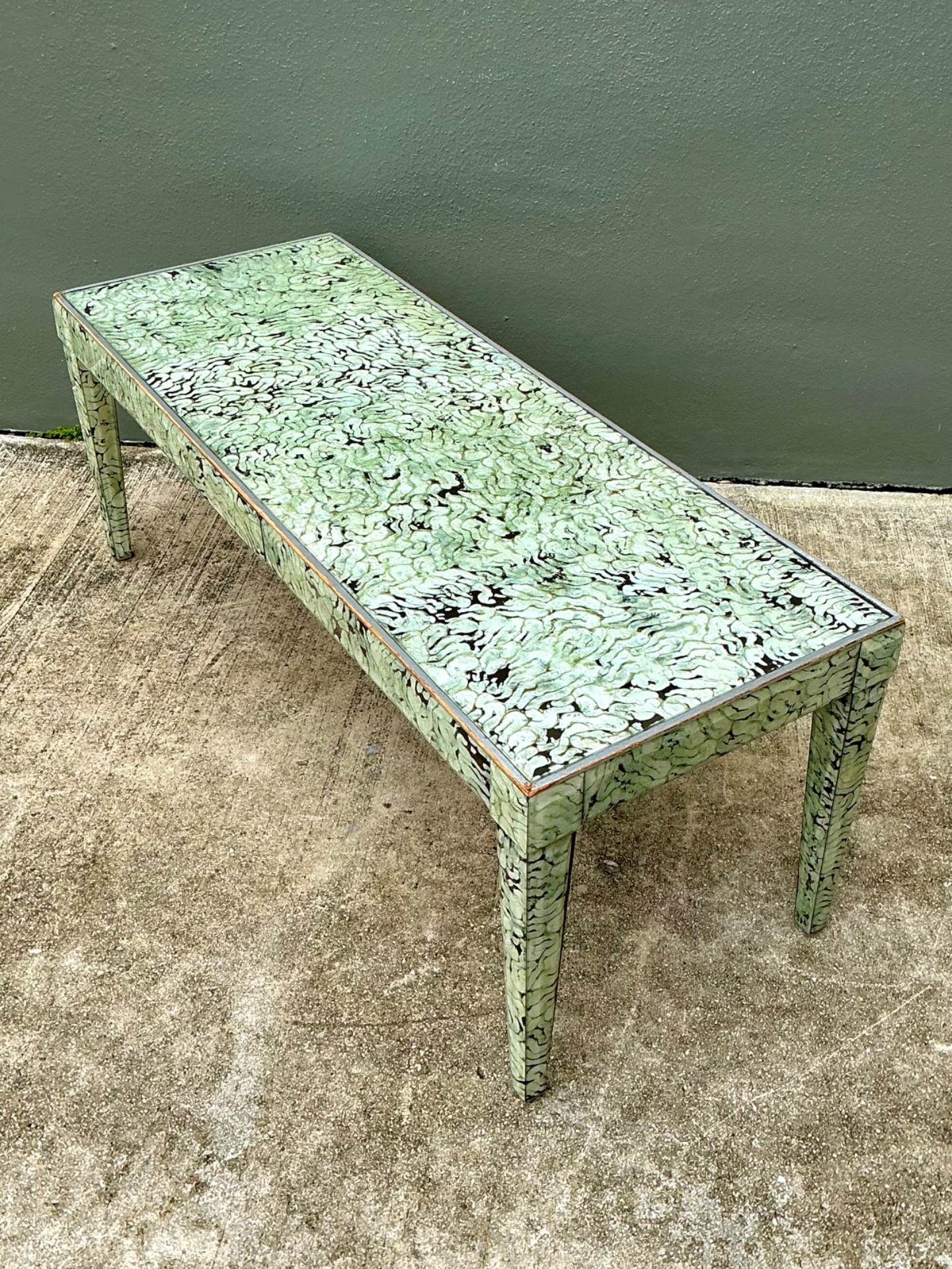 Vintage Hand Painted Eglomise Coffee Table  - Back view
