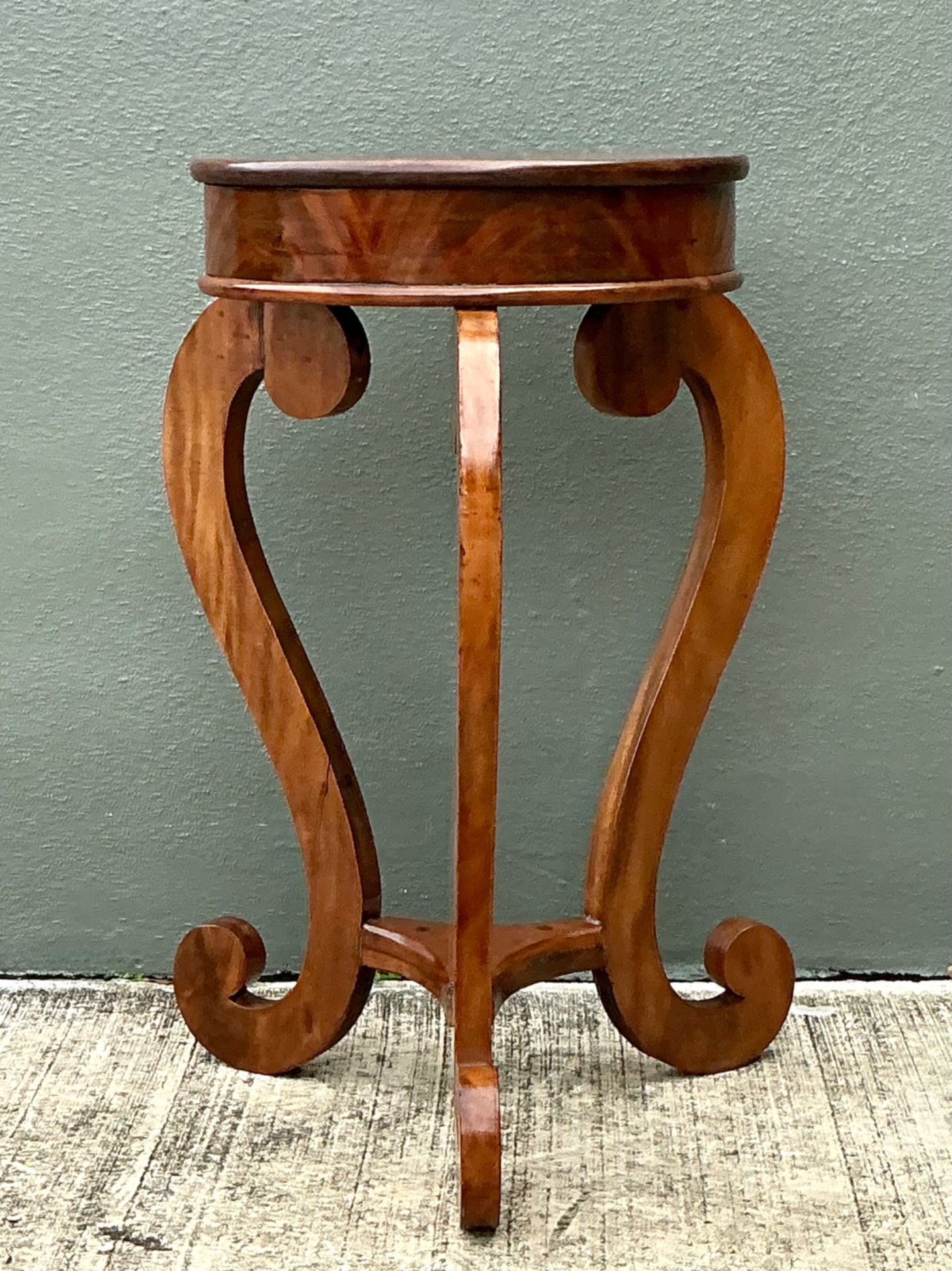 Vintage Round Top Wood Pedestal - Side view