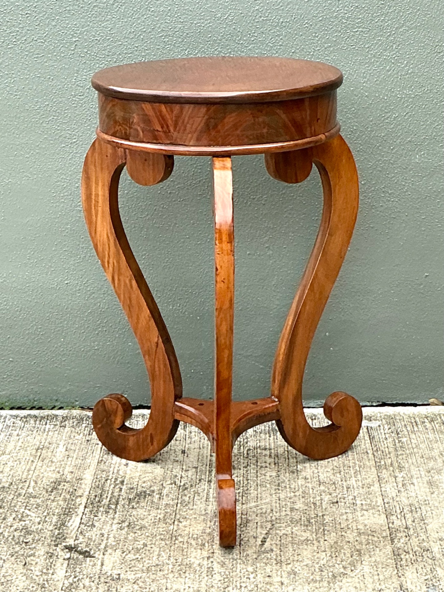 Vintage Round Top Wood Pedestal - Back view