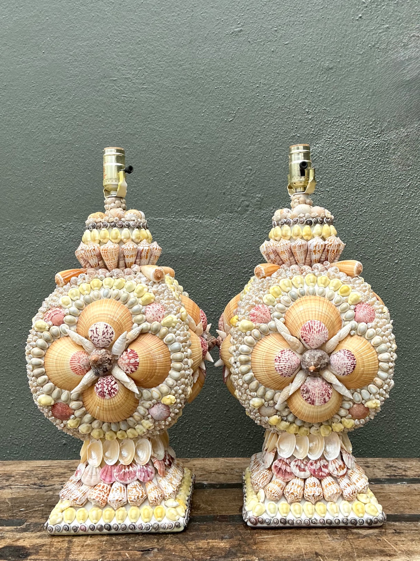 Vintage Shell Encrusted Table Lamps - A Pair - Back view