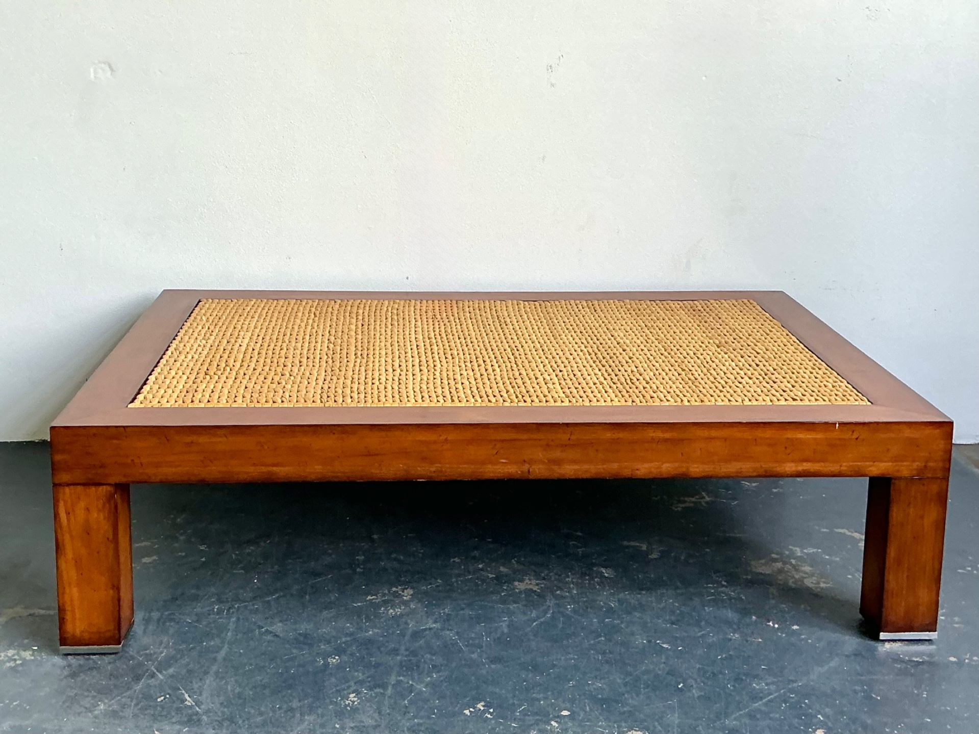 Vintage Woven Rattan “Modern Barn” Coffee Table After Ralph Lauren - Top view