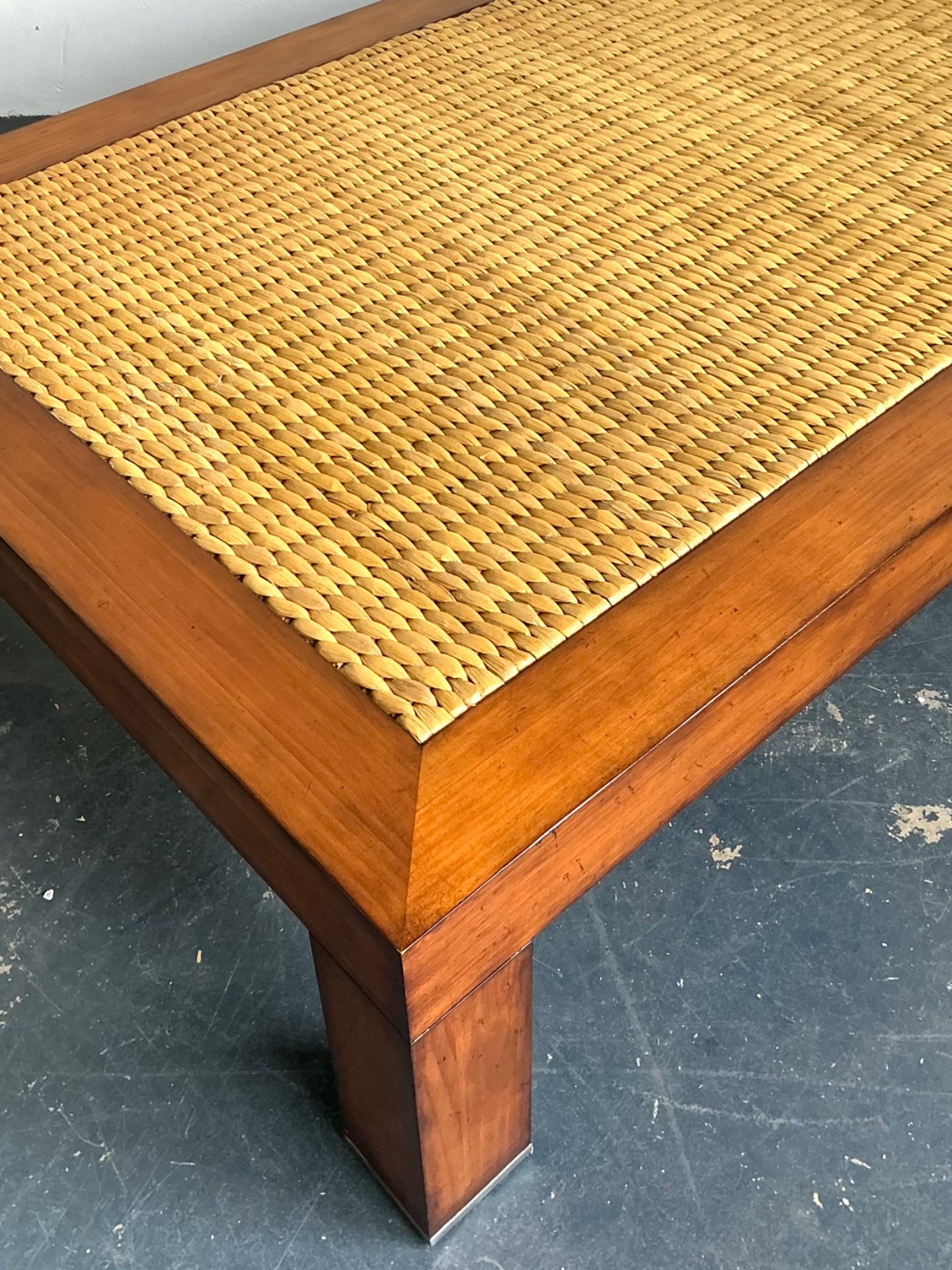 Vintage Woven Rattan “Modern Barn” Coffee Table After Ralph Lauren - Back view