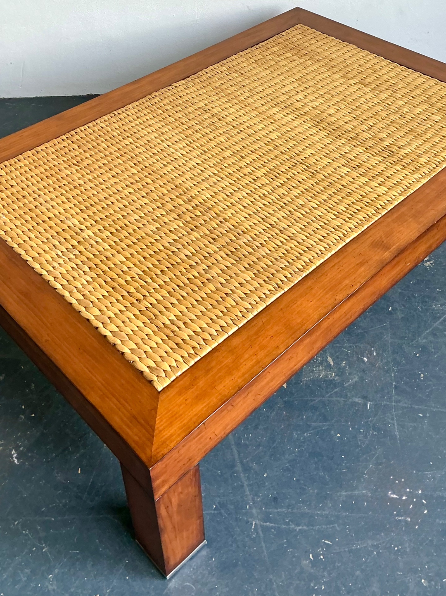 Vintage Woven Rattan “Modern Barn” Coffee Table After Ralph Lauren - Detail view