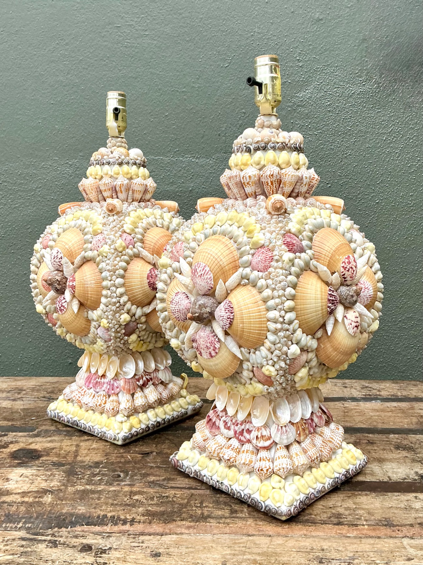 Vintage Shell Encrusted Table Lamps - A Pair - Top view