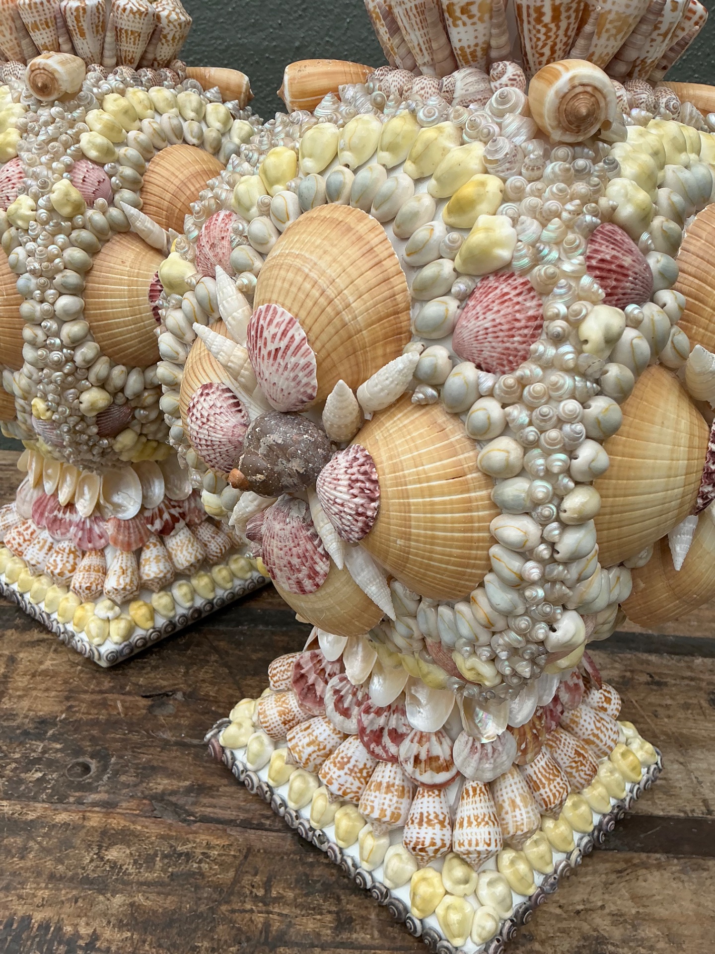 Vintage Shell Encrusted Table Lamps - A Pair - Side view