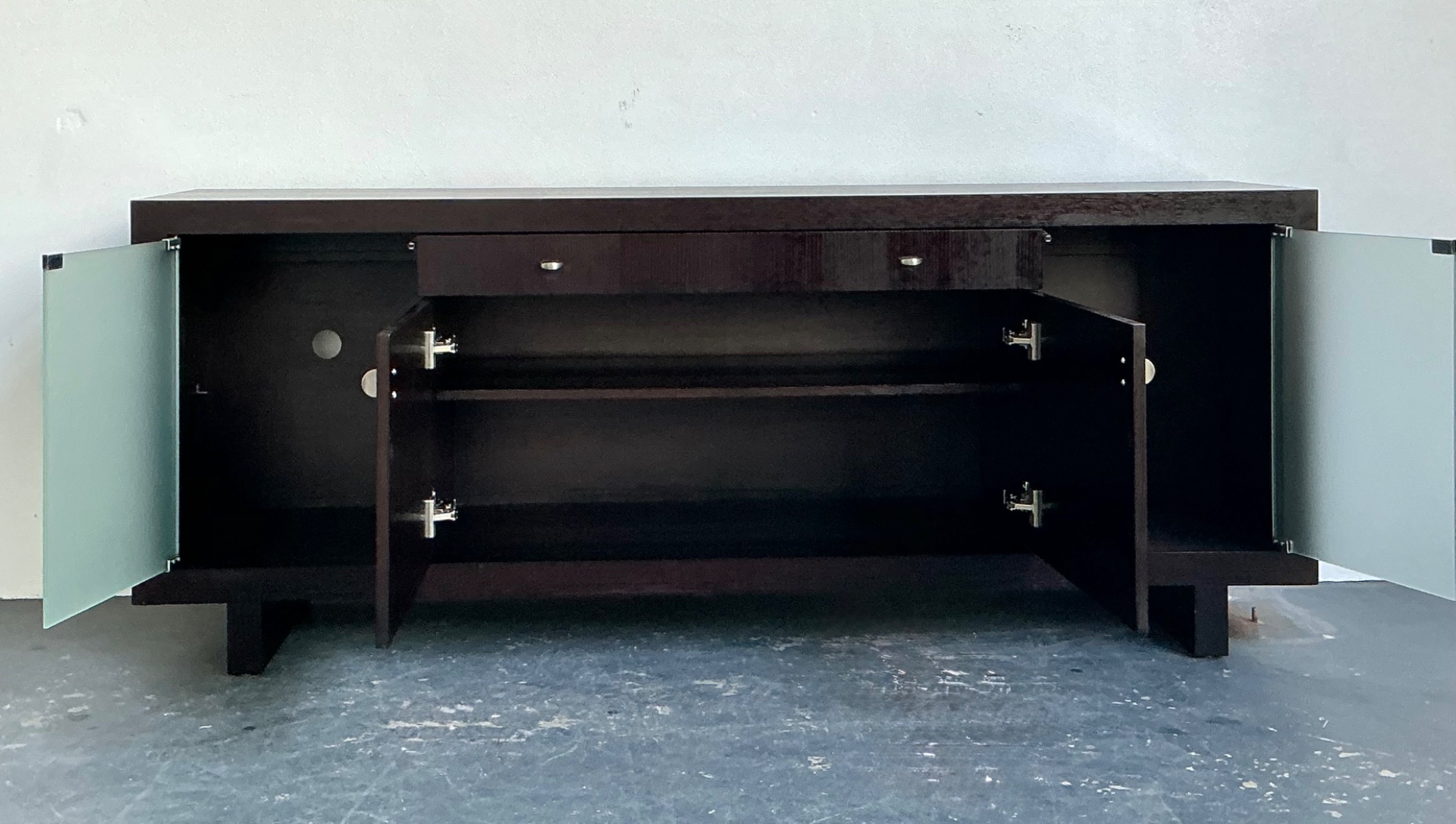 Vintage Frosted Glass Door Ebony Sideboard - Detail view