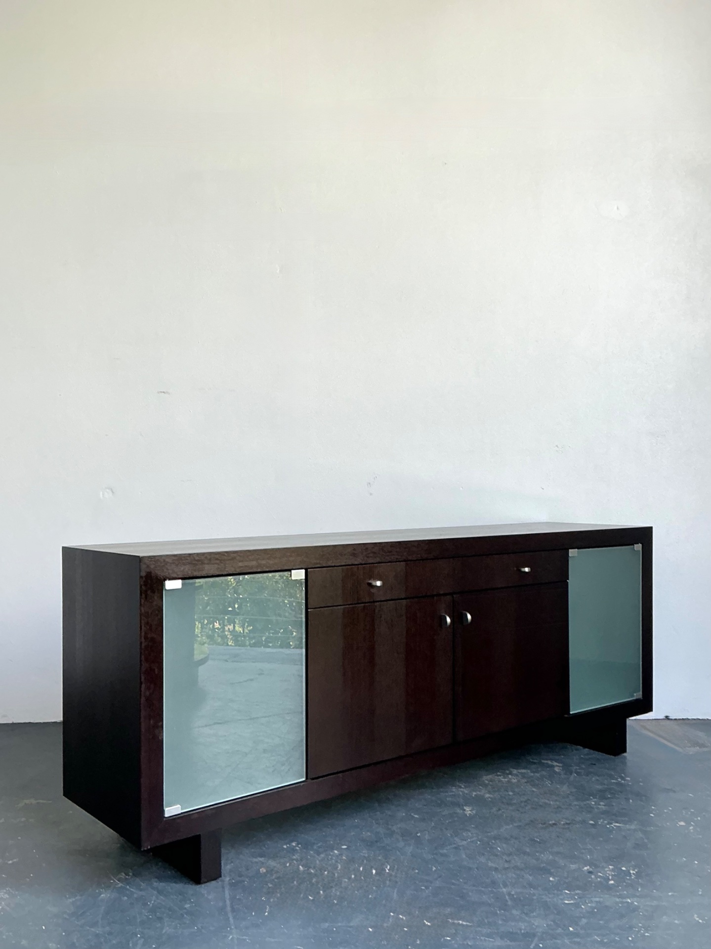 Vintage Frosted Glass Door Ebony Sideboard - Side view