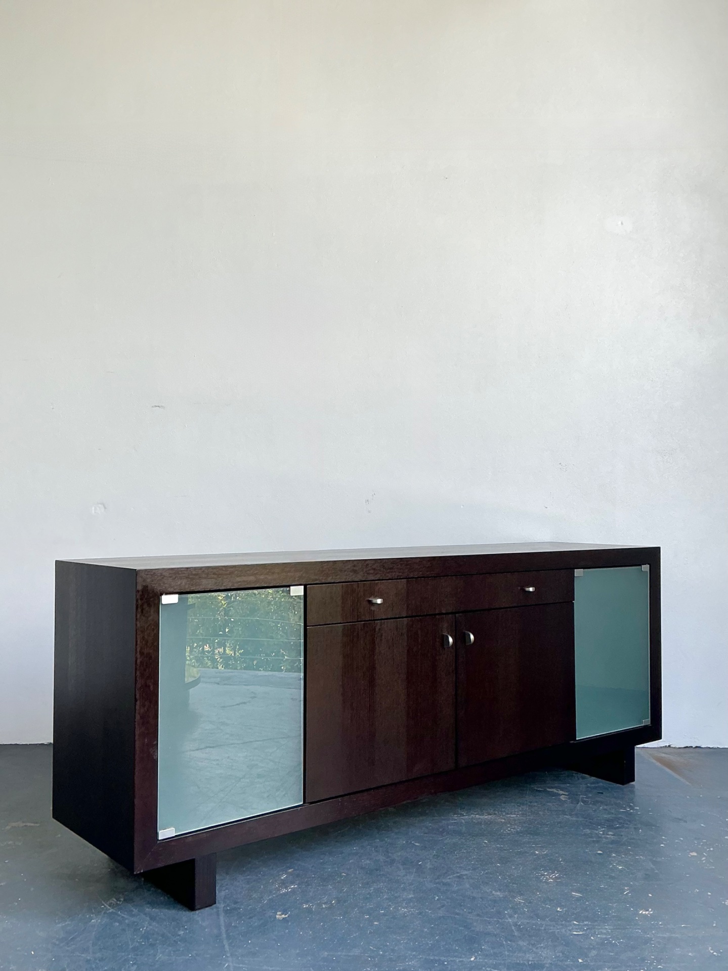 Vintage Frosted Glass Door Ebony Sideboard - Top view