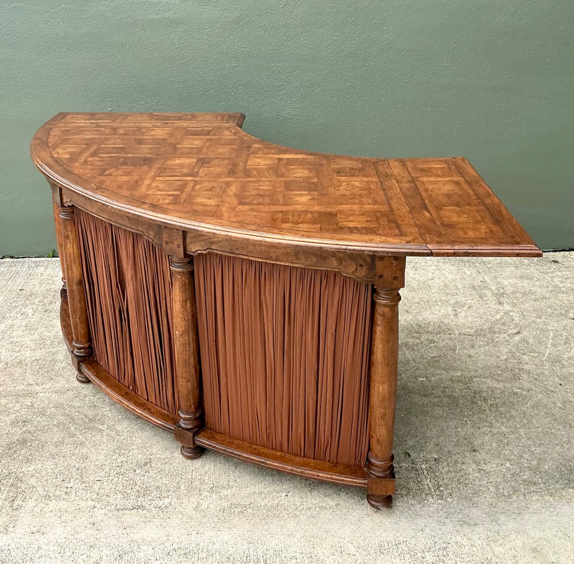 Vintage Shirred Fabric Extendable Desk - Side view