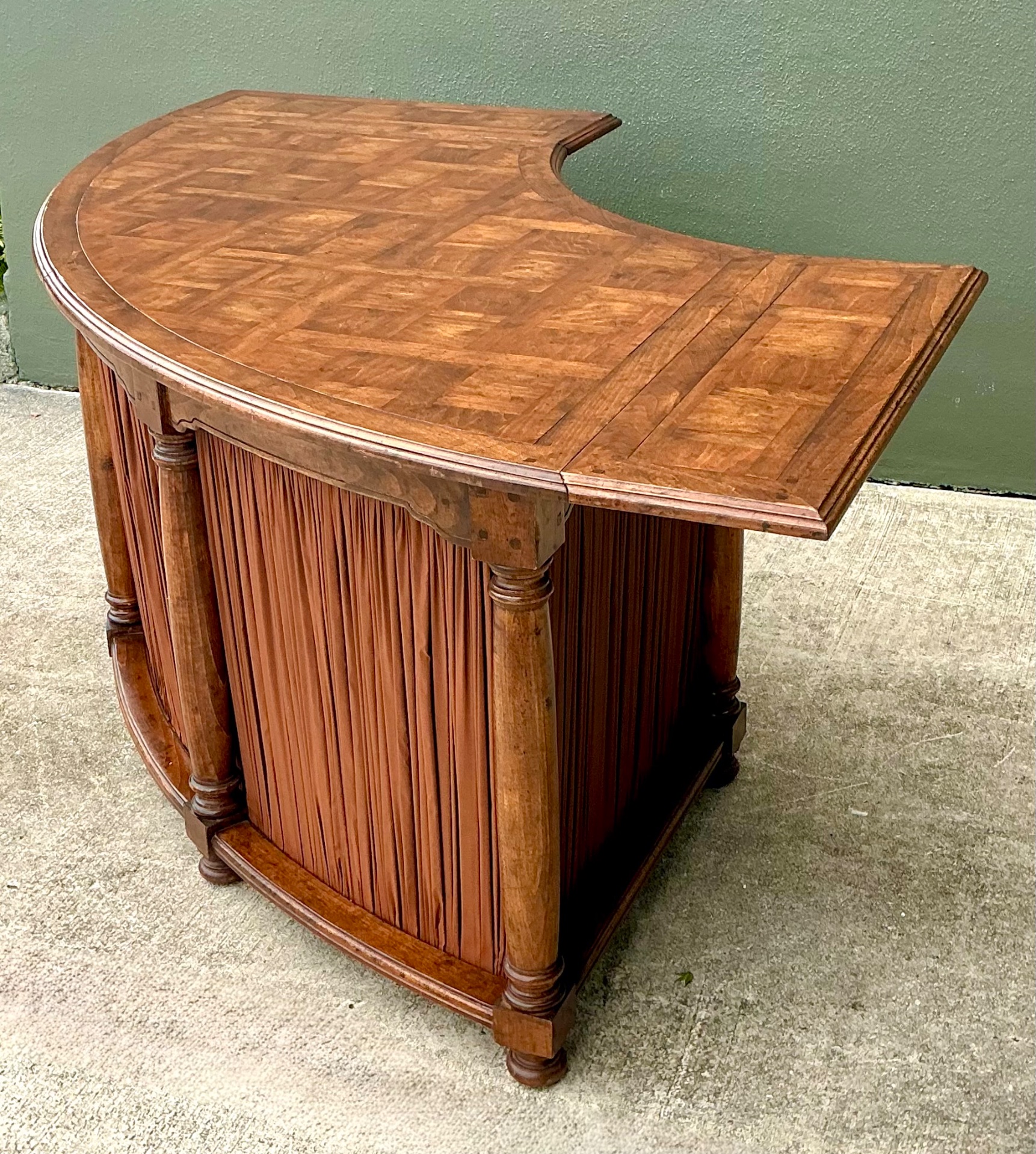 Vintage Shirred Fabric Extendable Desk - Top view