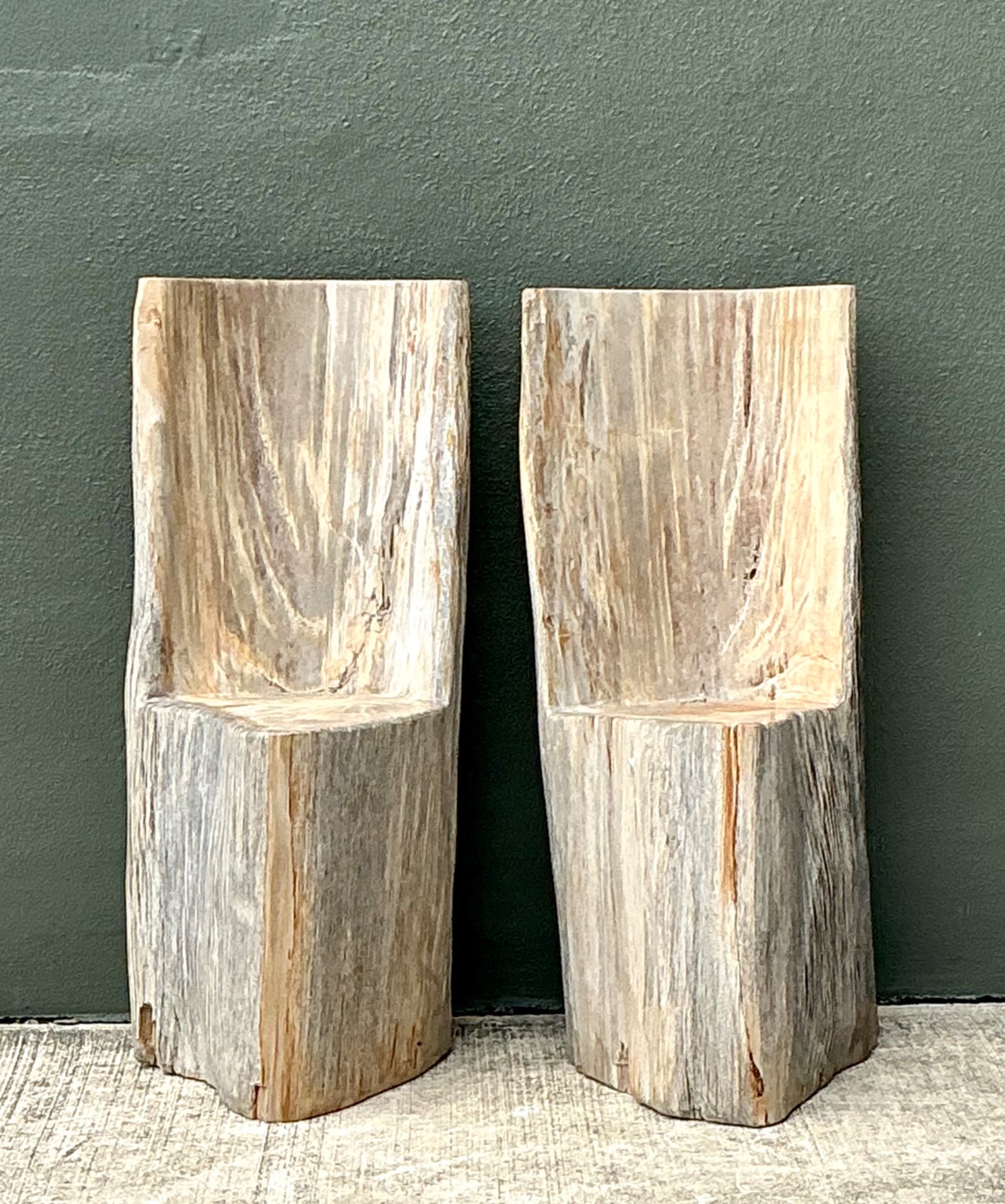 Vintage Petrified Wood Hugh Back Chairs - A Pair - Side view