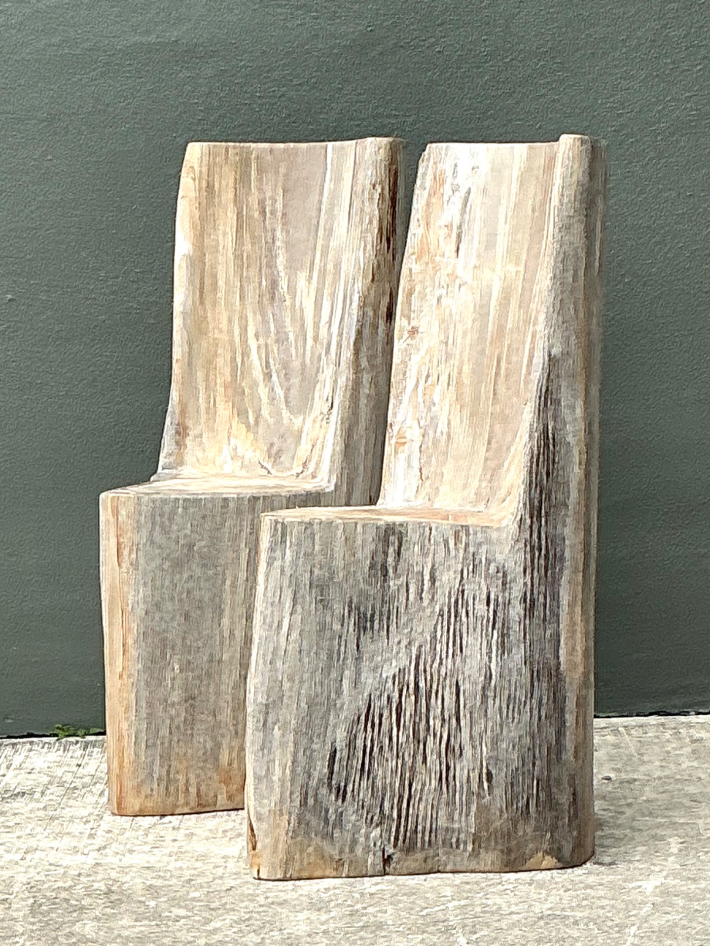 Vintage Petrified Wood Hugh Back Chairs - A Pair - Back view