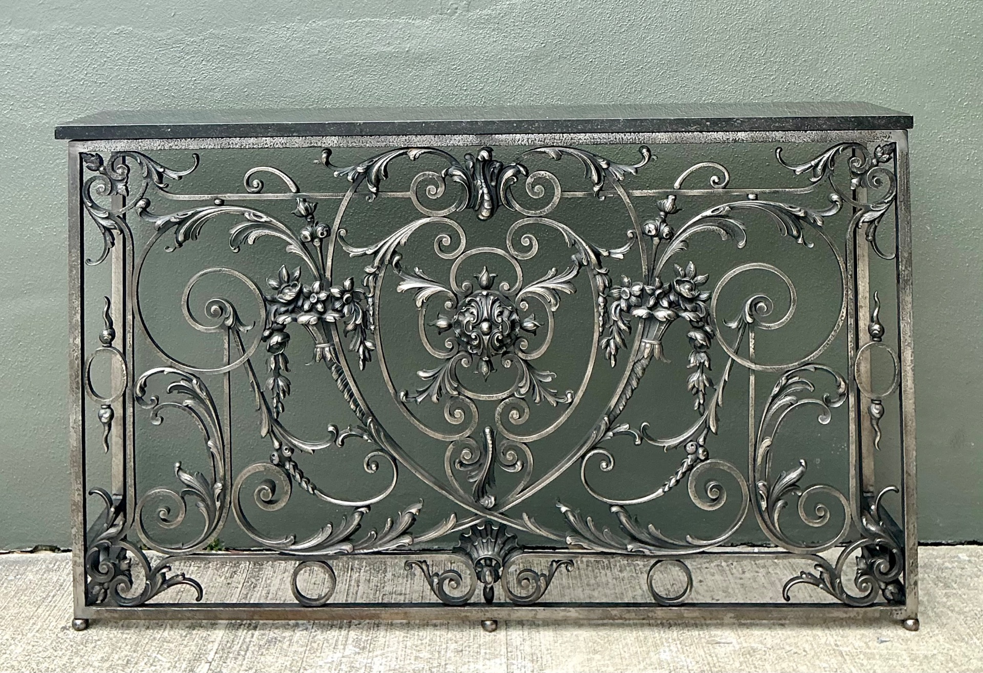 Vintage Wrought Iron Scroll Console Table - Top view