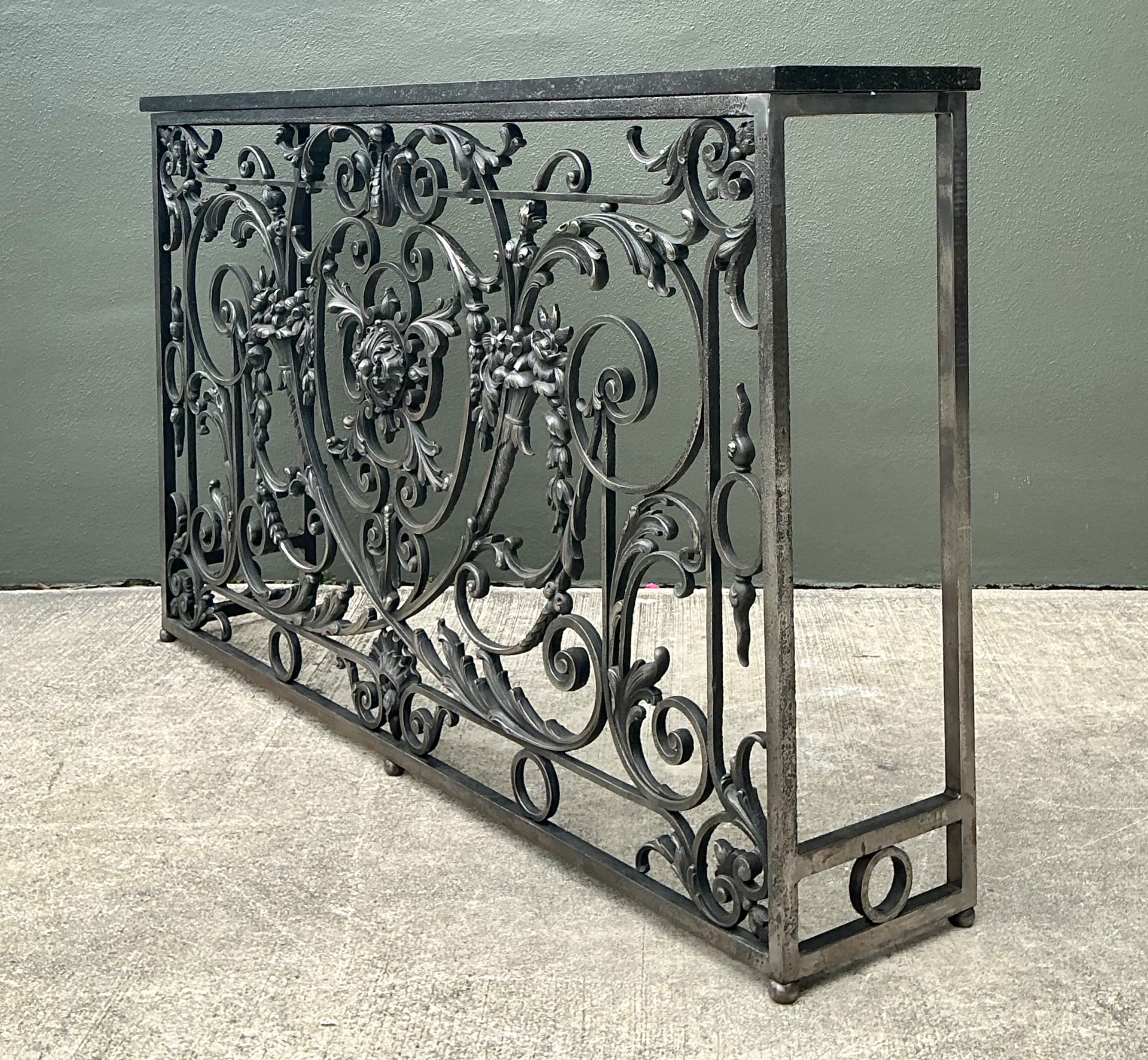 Vintage Wrought Iron Scroll Console Table - Back view