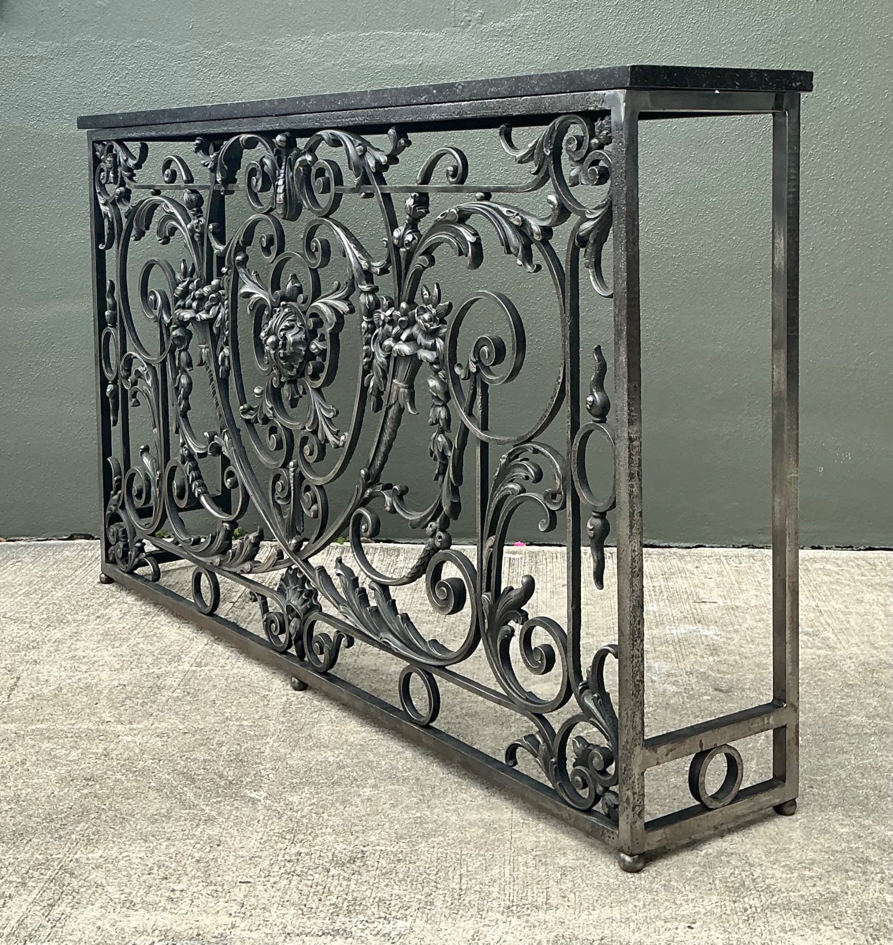 Vintage Wrought Iron Scroll Console Table - Detail view