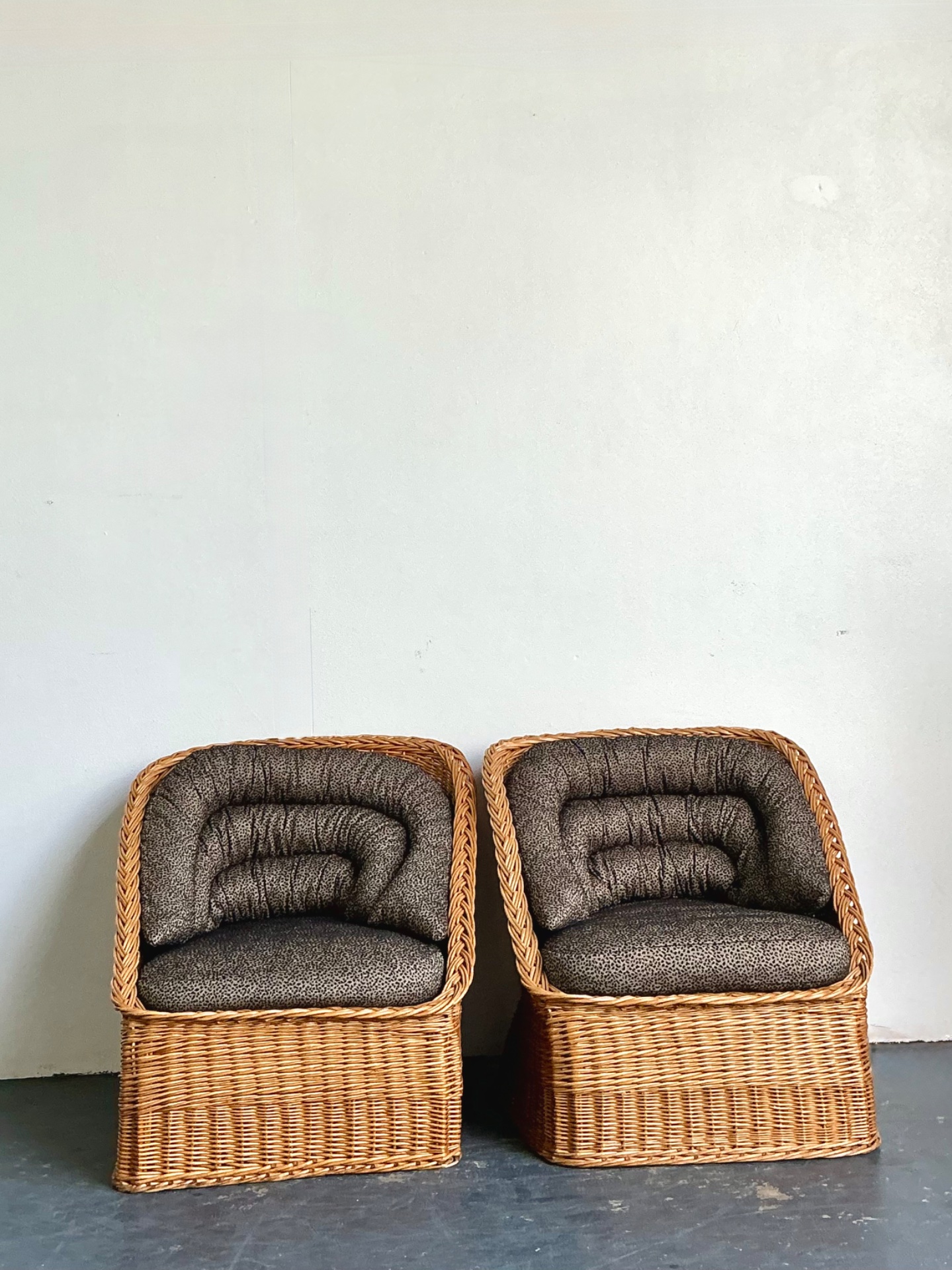 Vintage Woven Rattan Lounge Chairs - A Pair - Back view