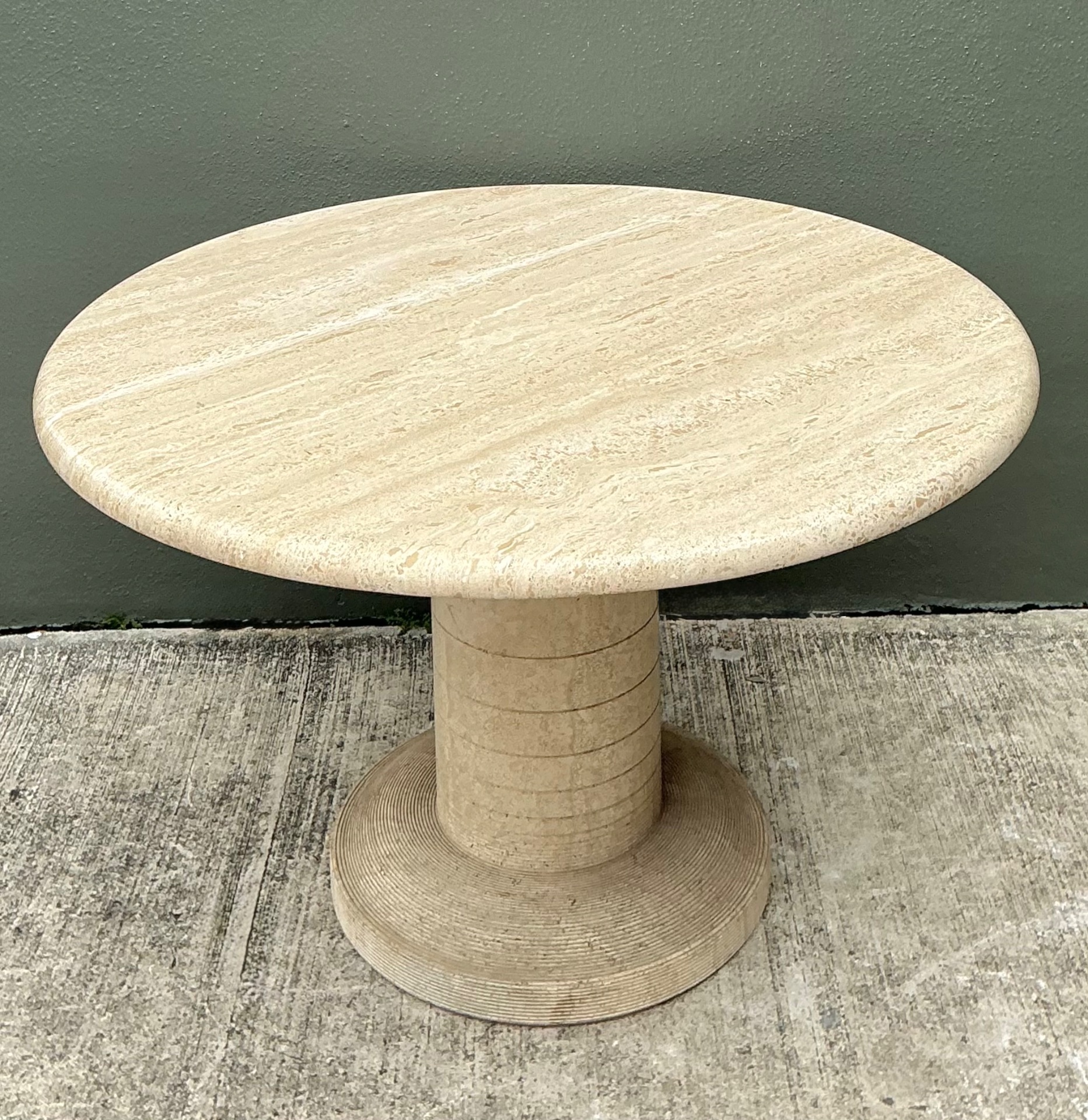 Vintage Scored Travertine Center Hall Table - Back view