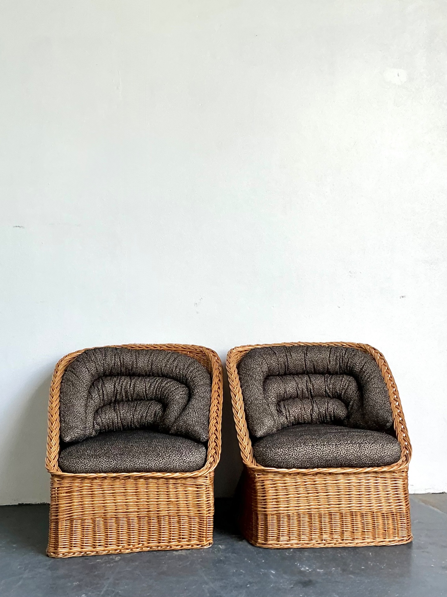 Vintage Woven Rattan Lounge Chairs - A Pair - Side view