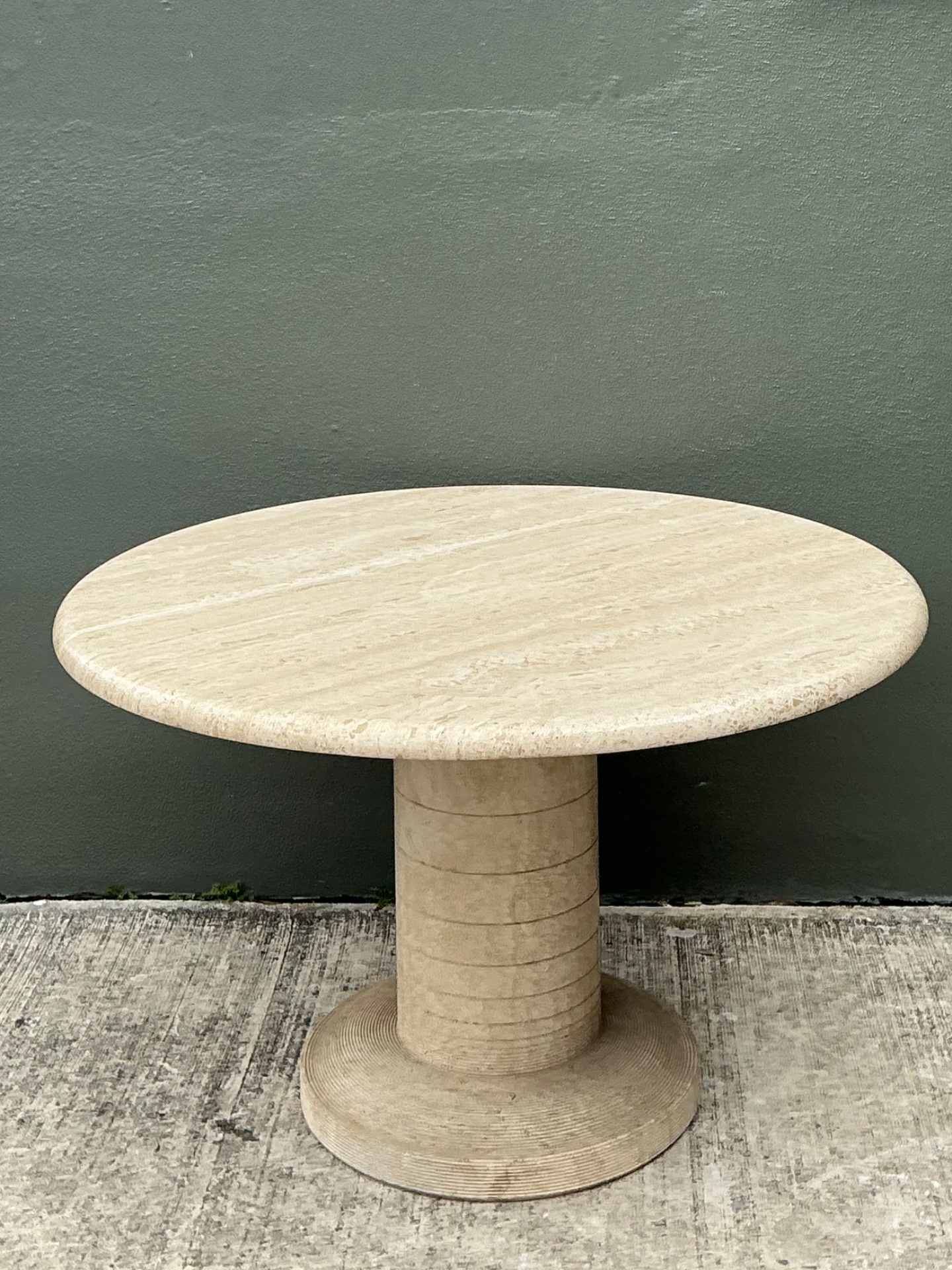 Vintage Scored Travertine Center Hall Table - Detail view
