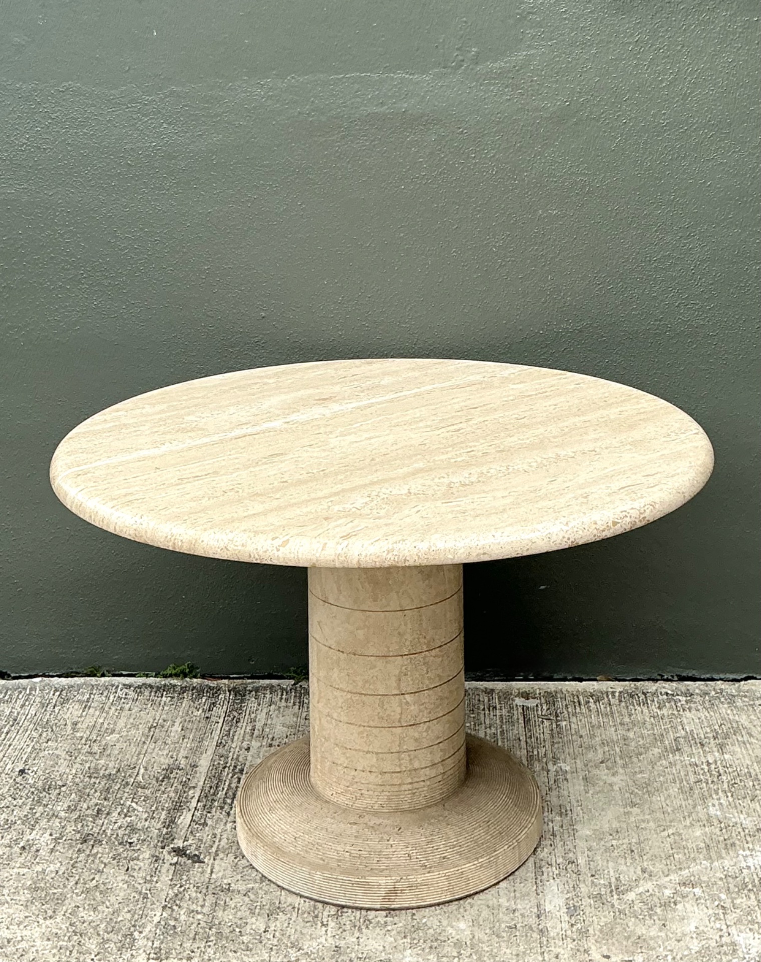 Vintage Scored Travertine Center Hall Table - Side view