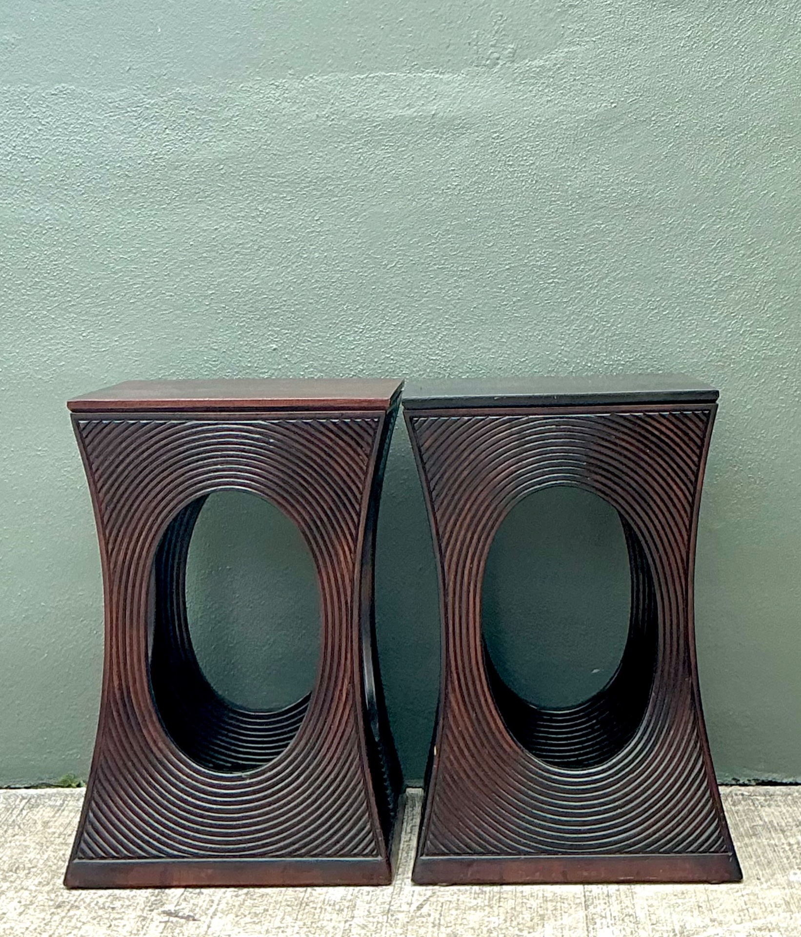 Vintage Pencil Reed Cutout Side Tables - A Pair - Detail view